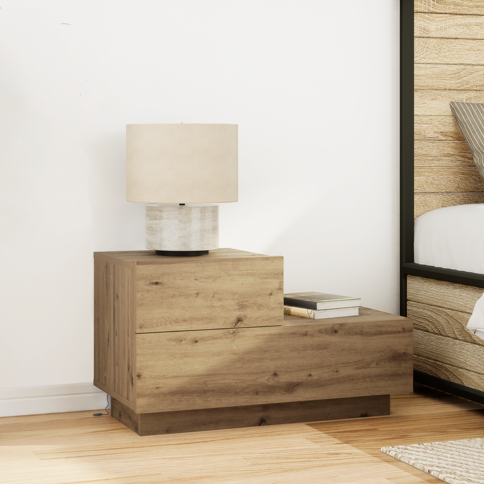 Bedside Cabinet with LED Lights Artisan Oak 100x36x49 cm