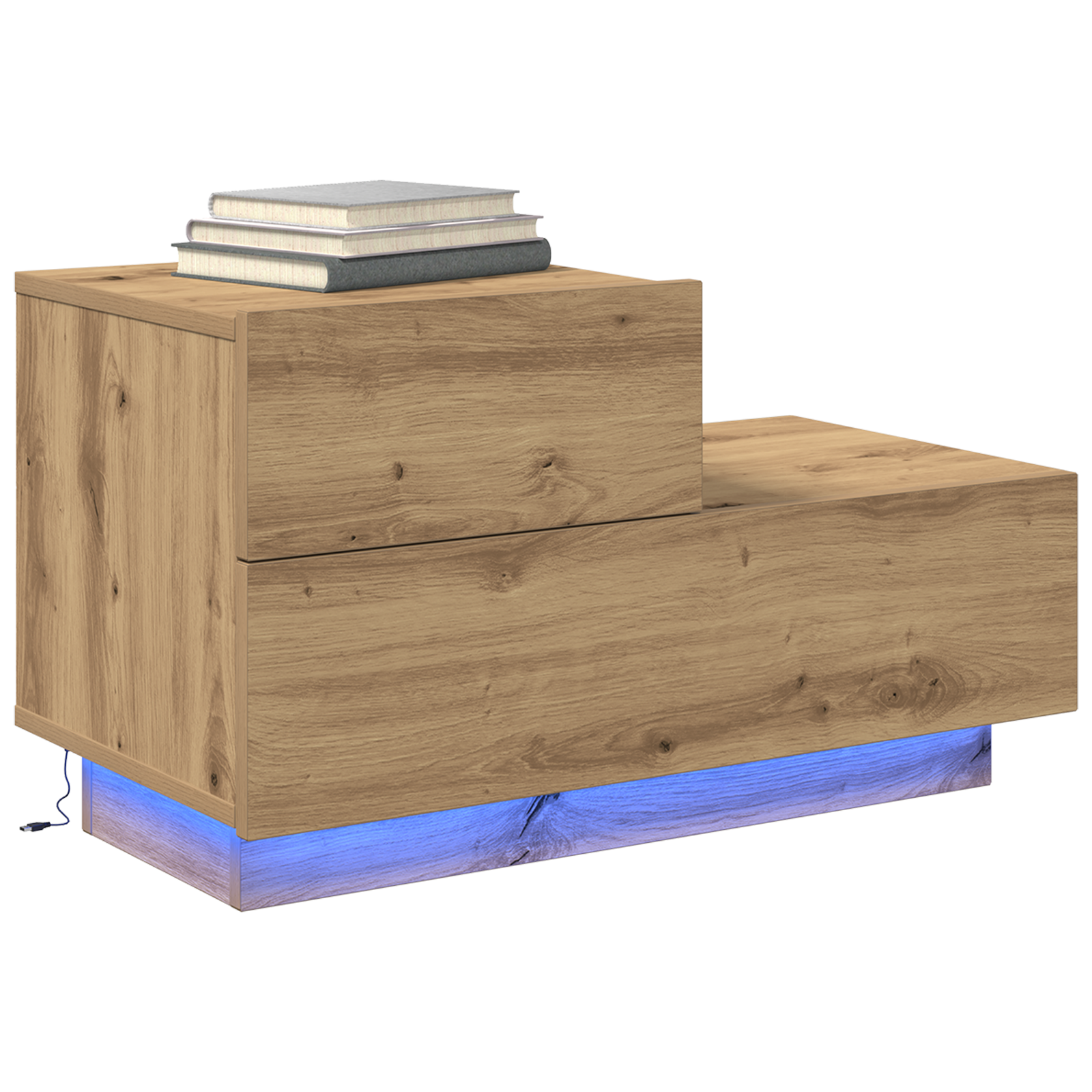 Bedside Cabinet with LED Lights Artisan Oak 100x36x49 cm - Image 3