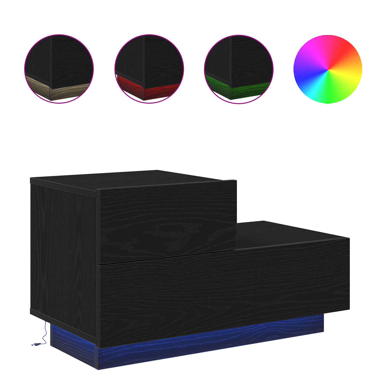 Bedside Cabinet with LED Lights Black Oak 100x36x49 cm - Image 4