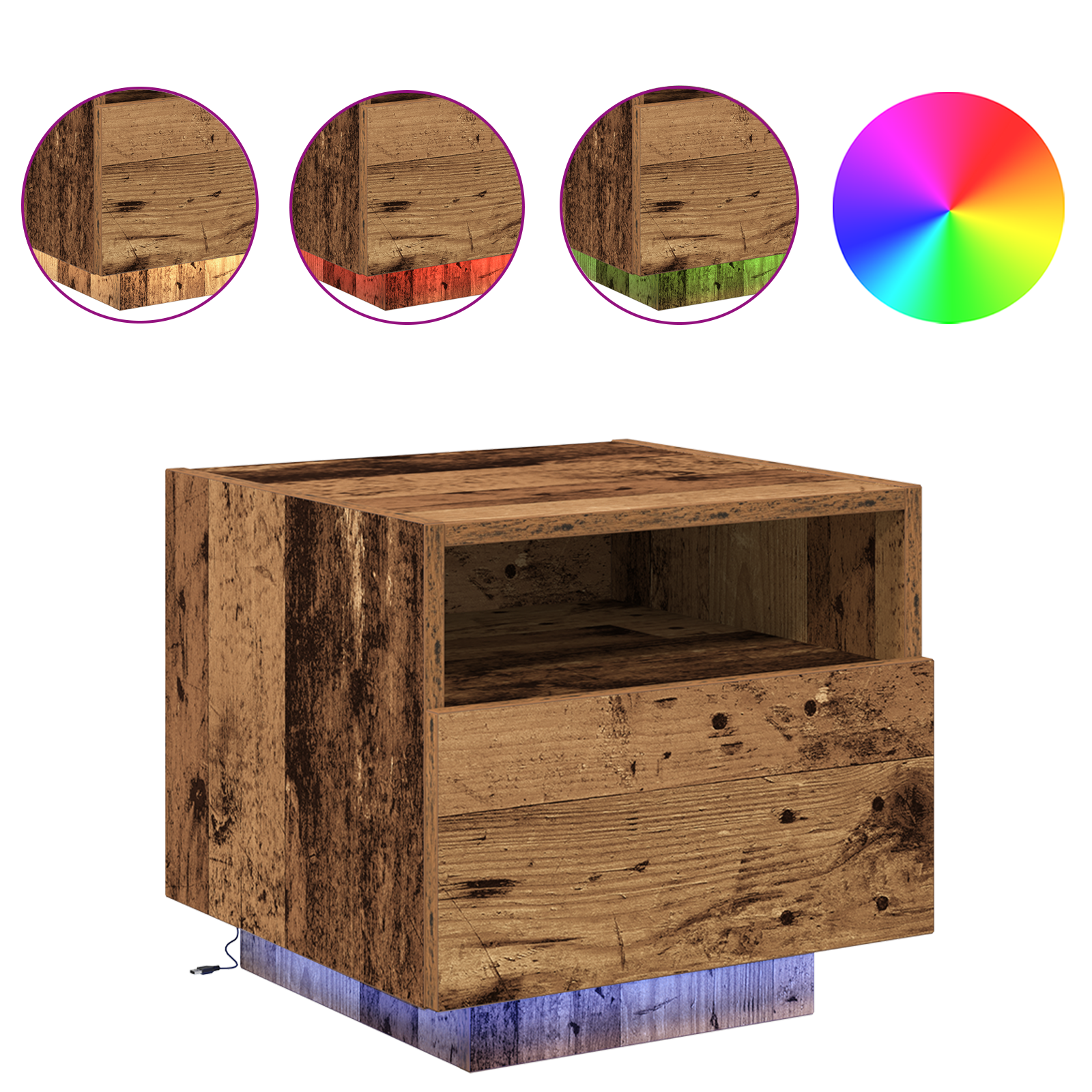 Bedside Cabinets with LED Lights 2 pcs Old Wood 40x39x37 cm - Image 4