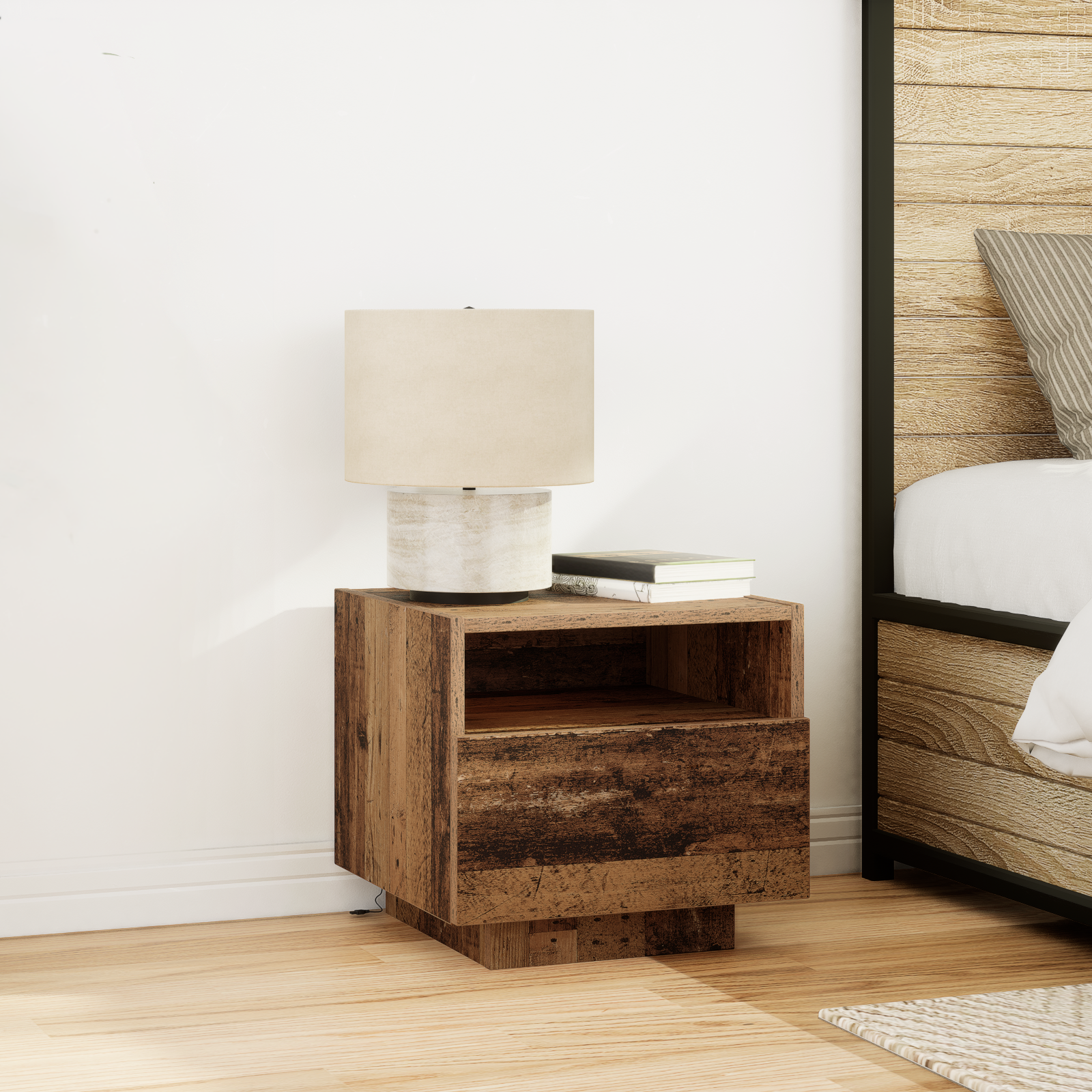 Bedside Cabinets with LED Lights 2 pcs Old Wood 40x39x37 cm