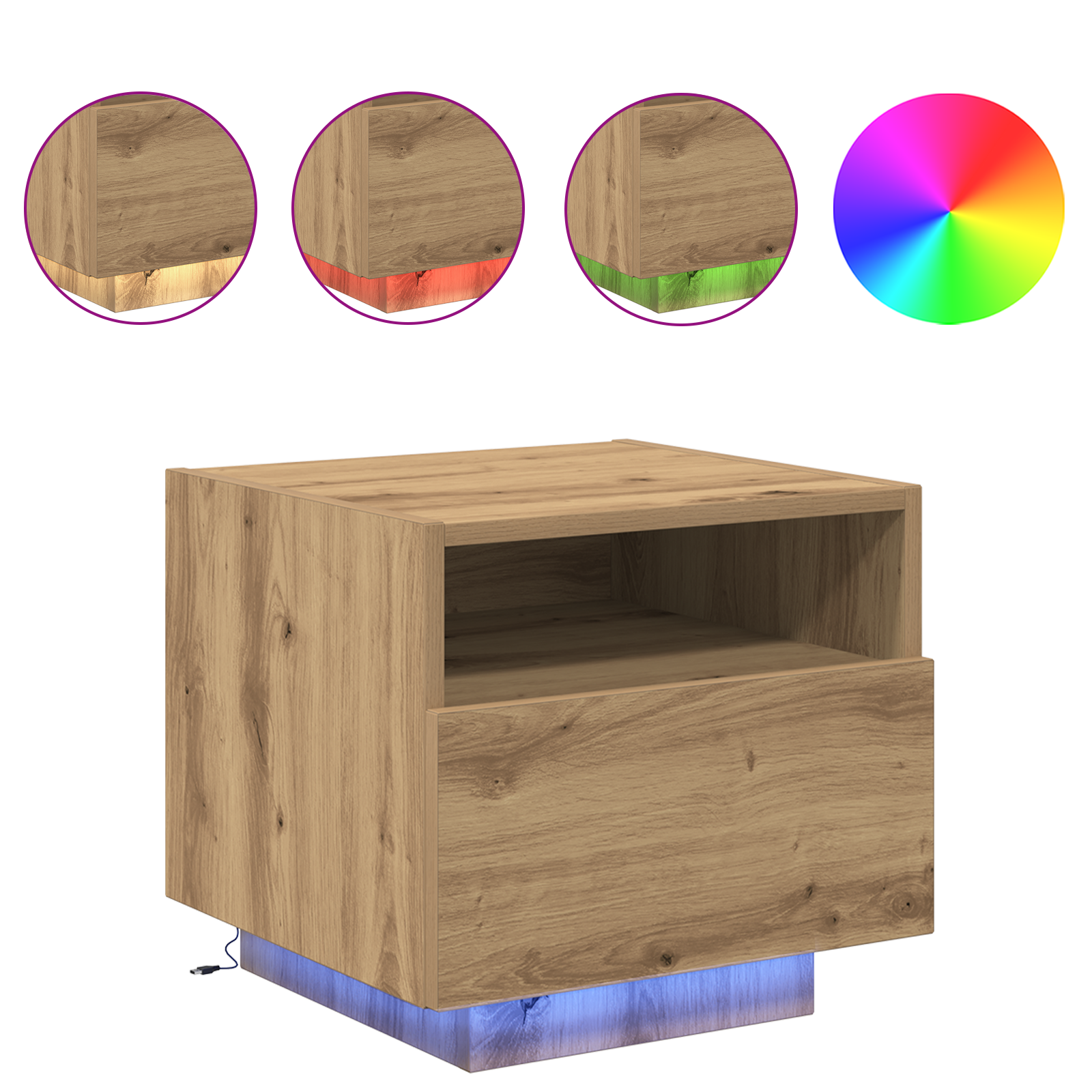 Bedside Cabinet with LED Lights Artisan Oak 40x39x37 cm - Image 4