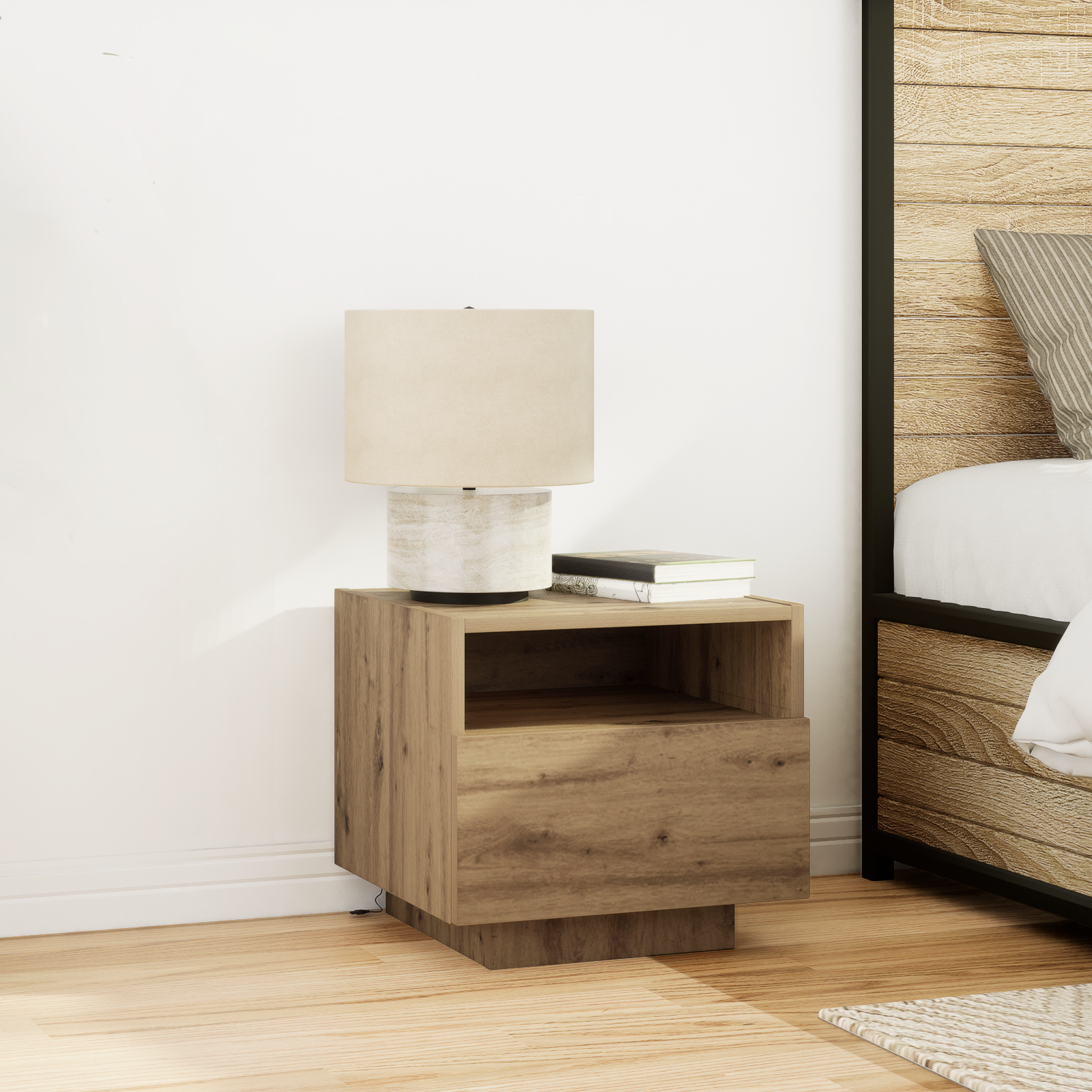 Bedside Cabinets with LED Lights 2 pcs Artisan Oak 40x39x37 cm