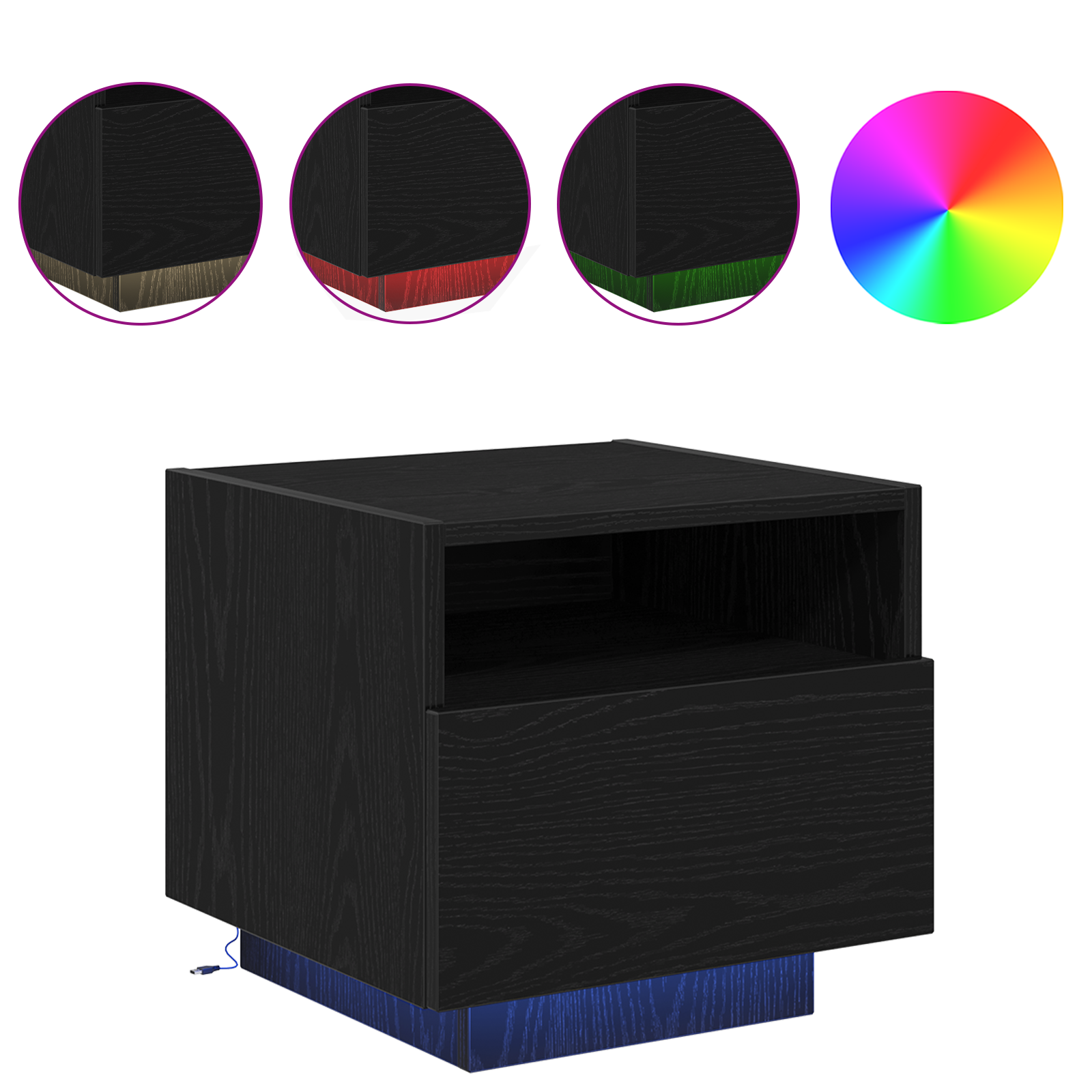 Bedside Cabinets with LED Lights 2 pcs Black Oak 40x39x37 cm - Image 4