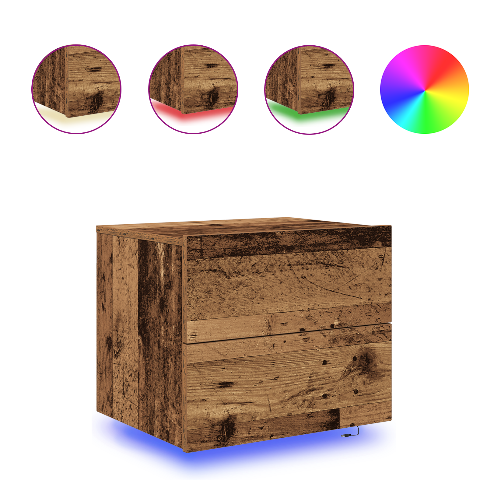 Bedside Cabinet with LED Wall-Mounted Old Wood 50x39x41 cm - Image 4