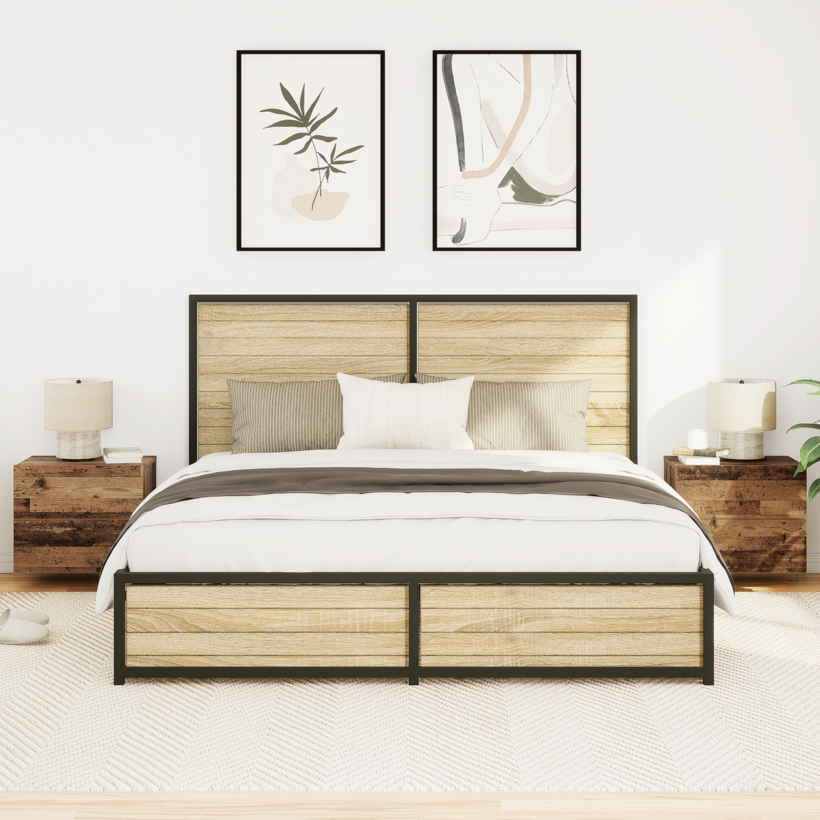 Bedside Cabinets with LED Lights 2 pcs Wall-Mounted Old Wood - Image 5