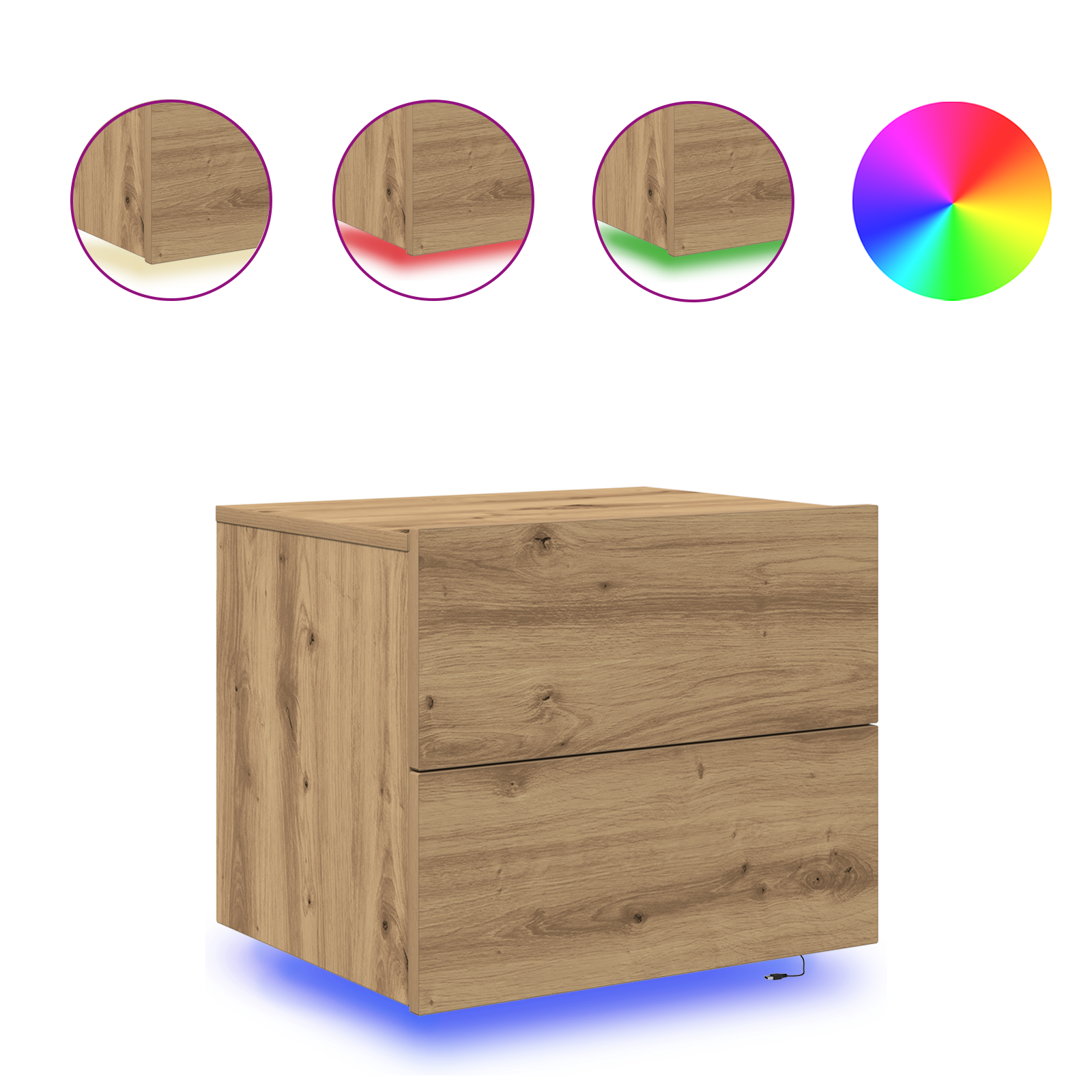 Bedside Cabinets with LED Lights Wall-Mounted 2 pcs Artisan Oak - Image 4