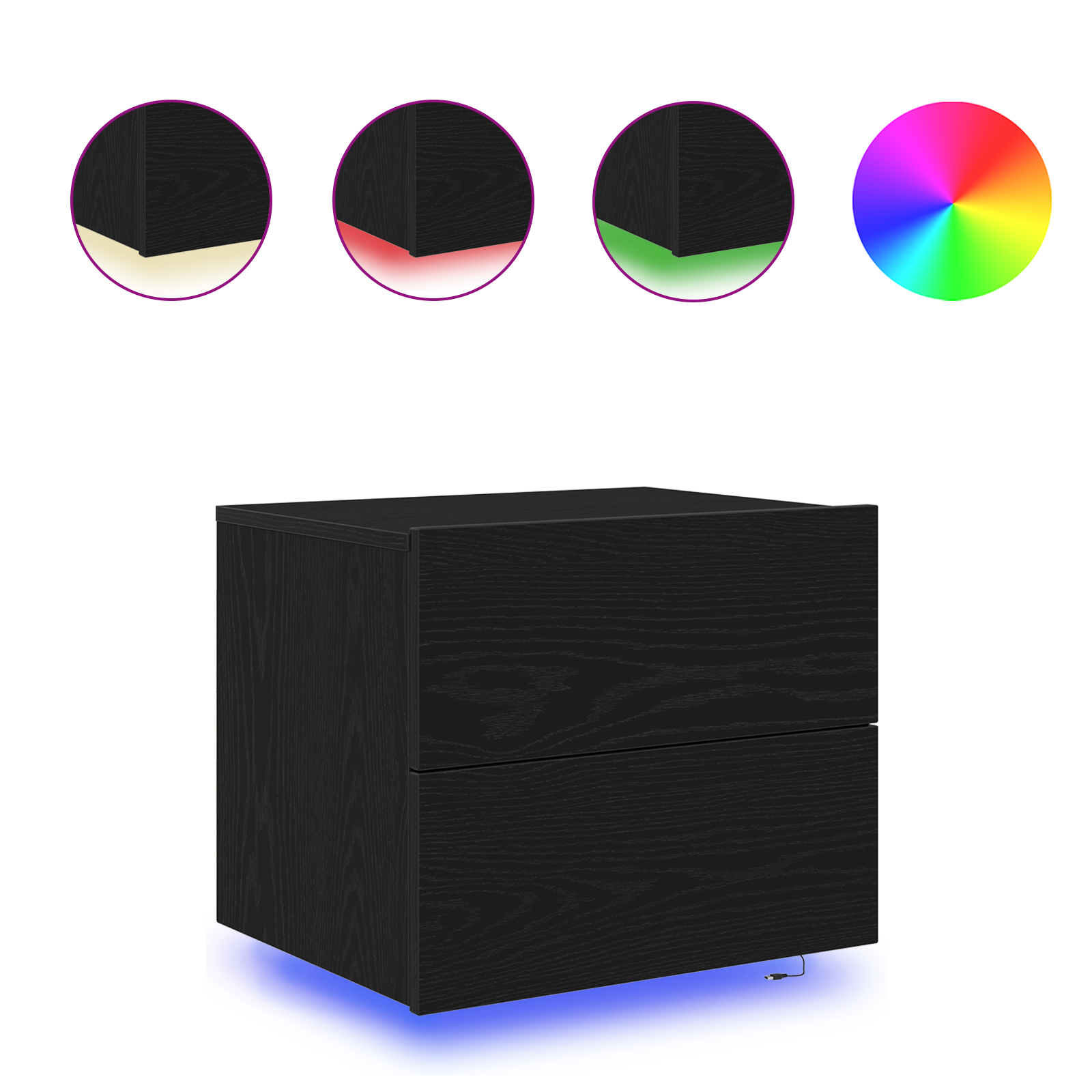 Bedside Cabinets with LED Lights Wall-Mounted 2 pcs Black Oak - Image 4