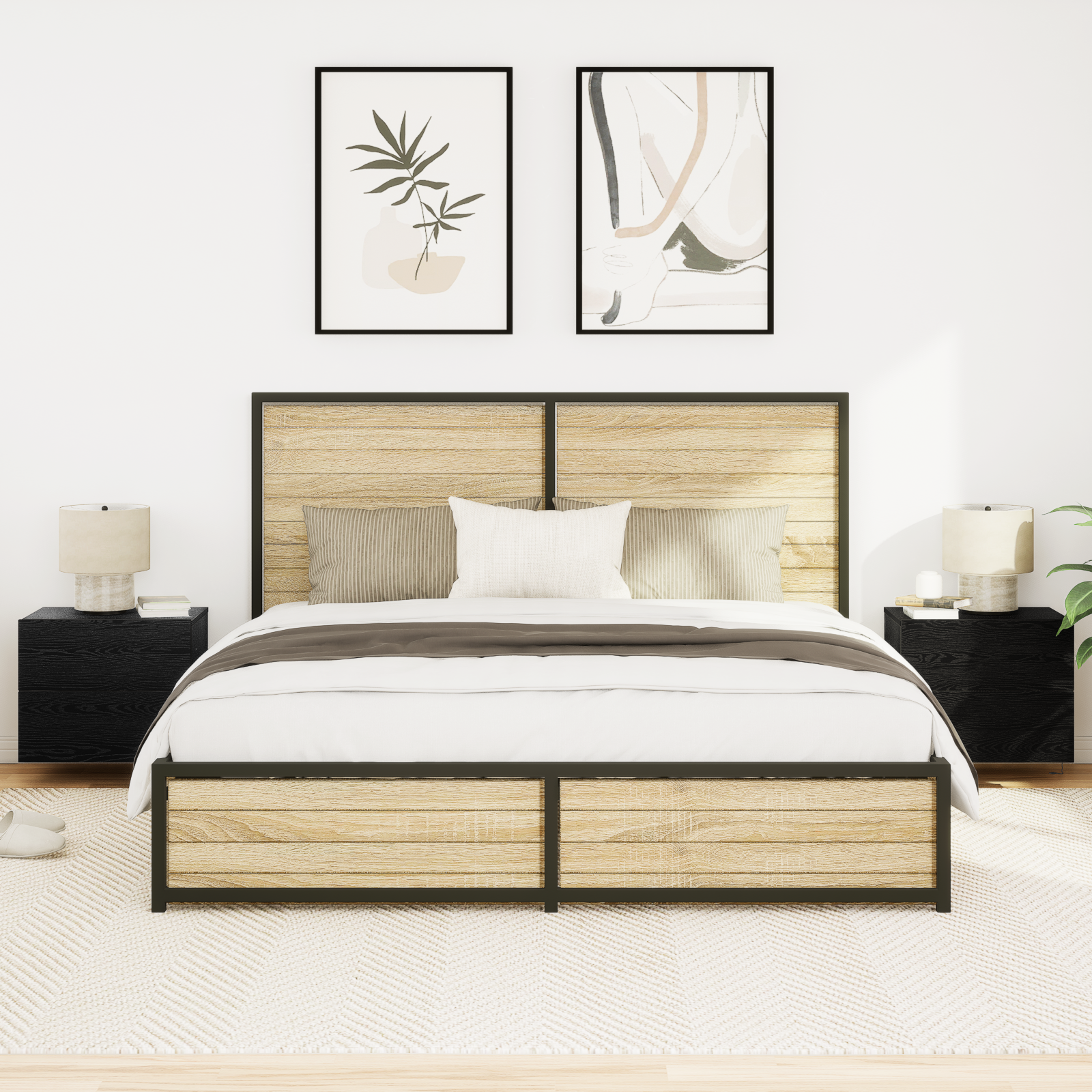 Bedside Cabinets with LED Lights Wall-Mounted 2 pcs Black Oak - Image 5