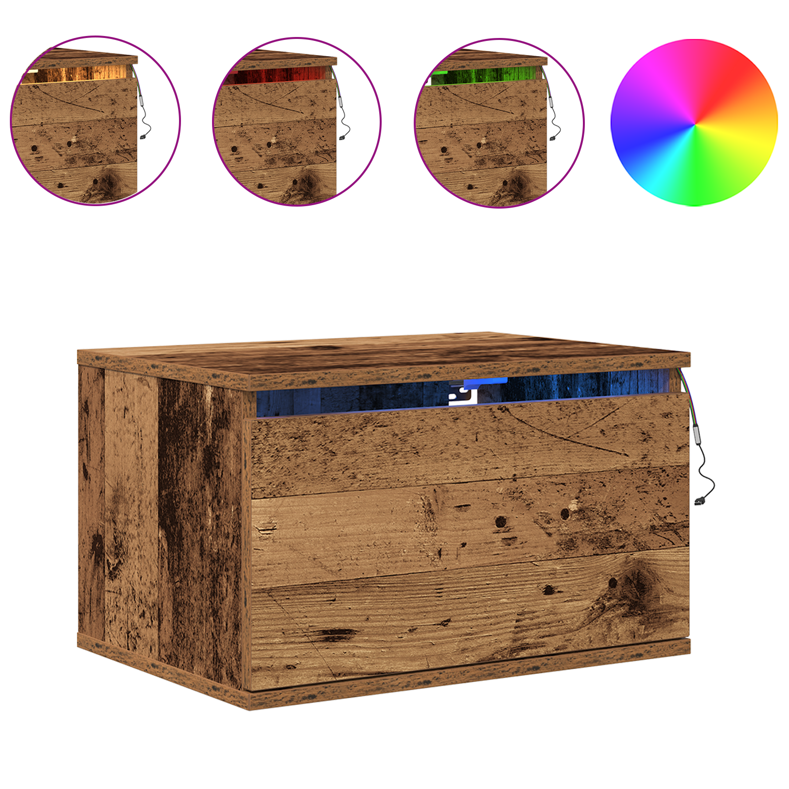 Bedside Cabinets with LED Lights 2 pcs Wall-Mounted Old Wood - Image 4