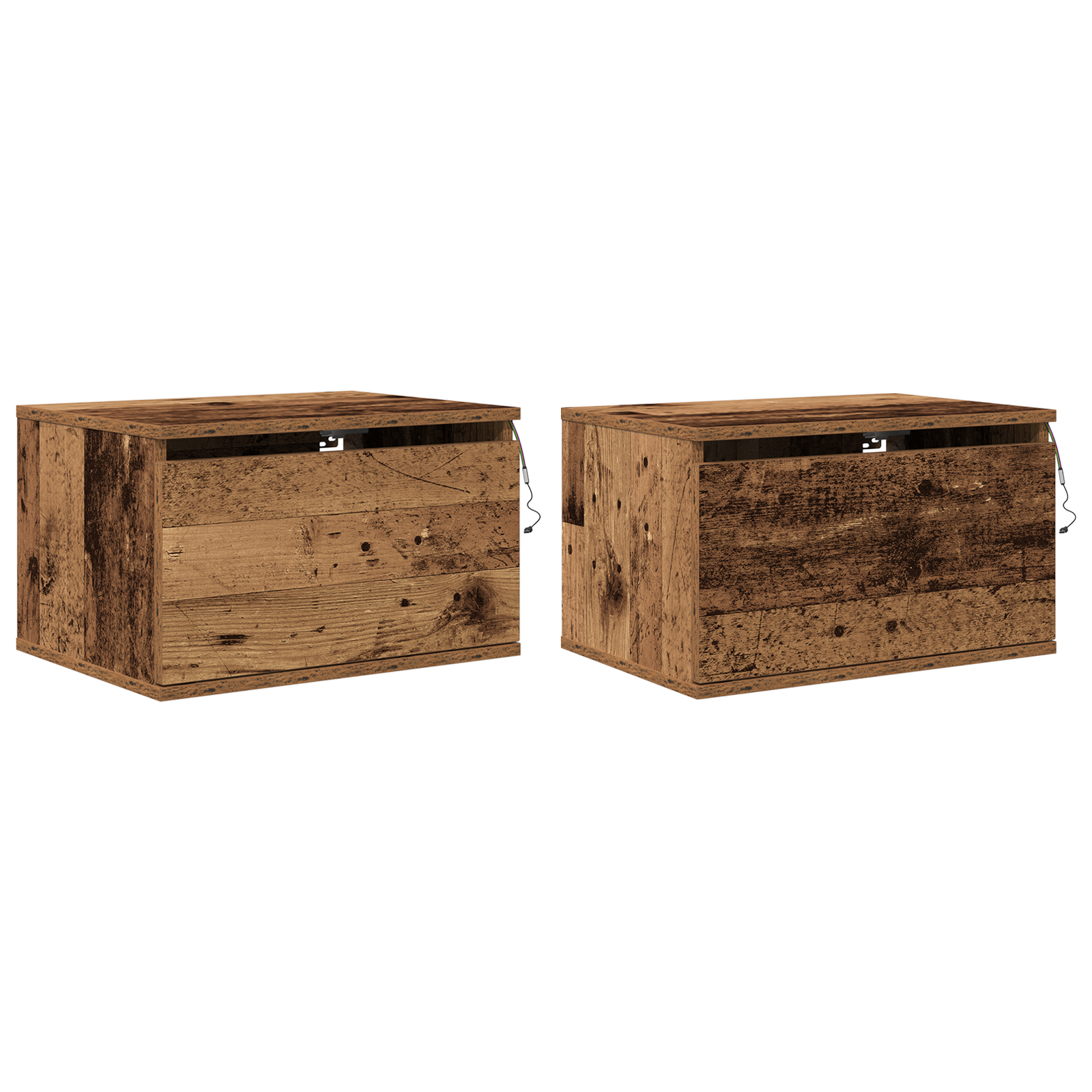 Bedside Cabinets with LED Lights 2 pcs Wall-Mounted Old Wood - Image 2