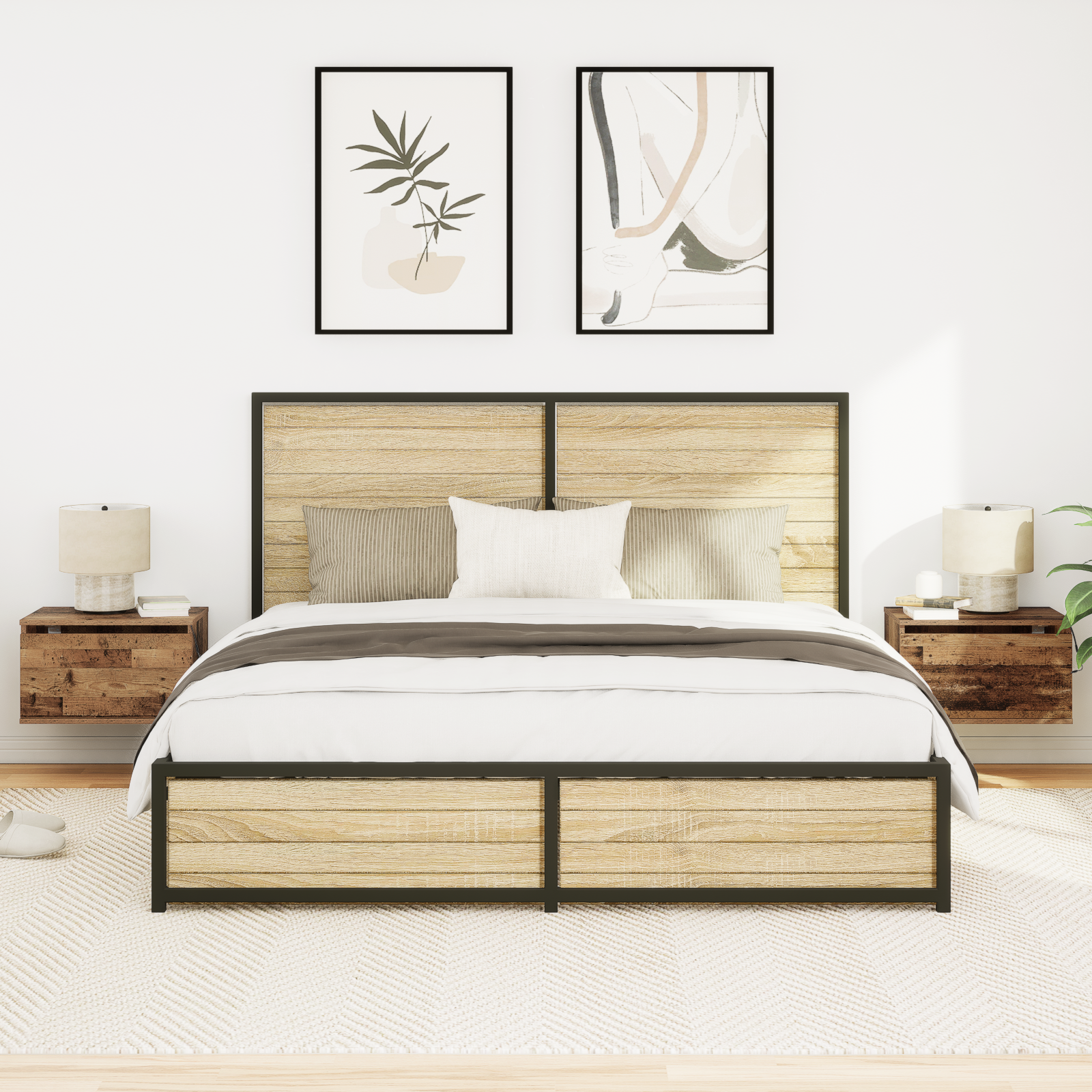 Bedside Cabinets with LED Lights 2 pcs Wall-Mounted Old Wood - Image 5