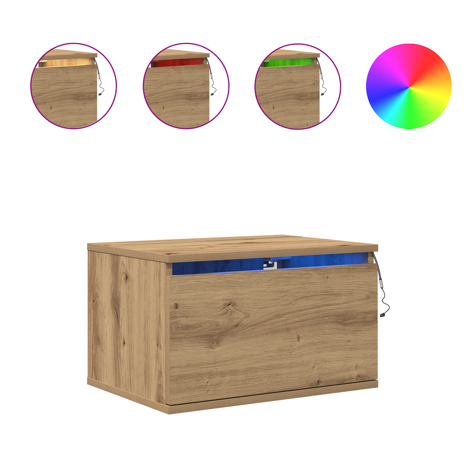 Bedside Cabinet with LED Wall-Mounted Artisan Oak 50x36x30 cm - Image 4