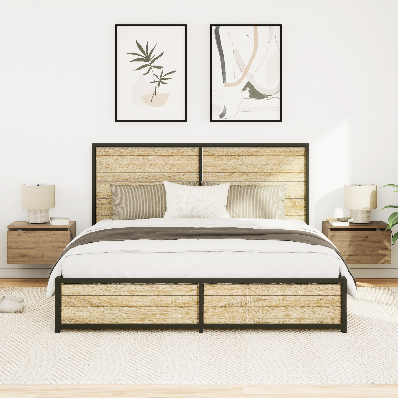 Naktiniai staliukai su LED šviesomis 2 vnt. Montuojami ant sienos iš meistrams skirto ąžuolo - Image 5