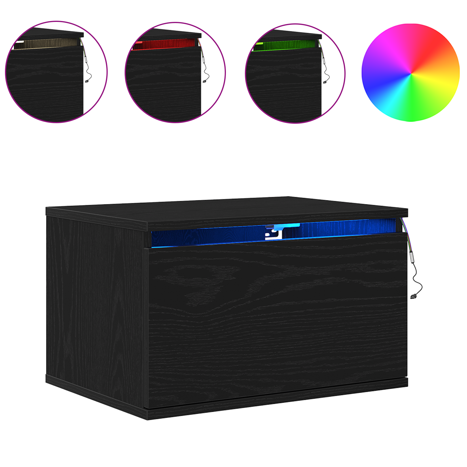 Bedside Cabinets with LED Lights 2 pcs Wall-Mounted Black Oak - Image 4