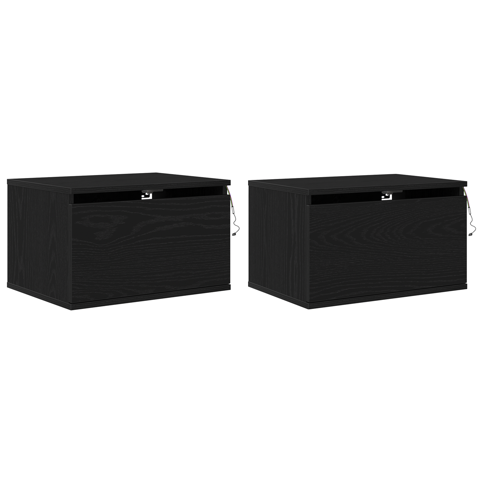 Bedside Cabinets with LED Lights 2 pcs Wall-Mounted Black Oak - Image 2