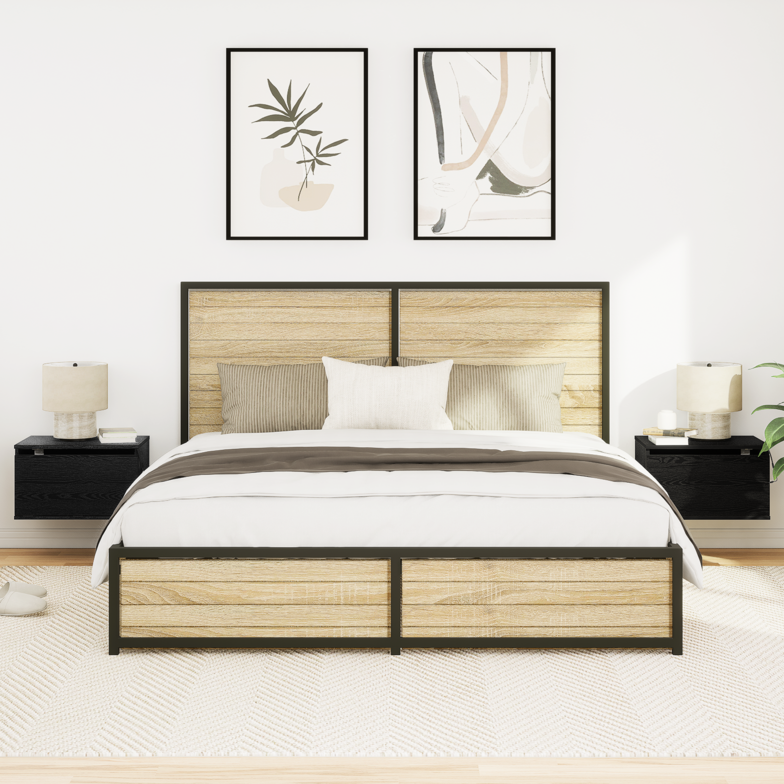 Bedside Cabinets with LED Lights 2 pcs Wall-Mounted Black Oak - Image 5