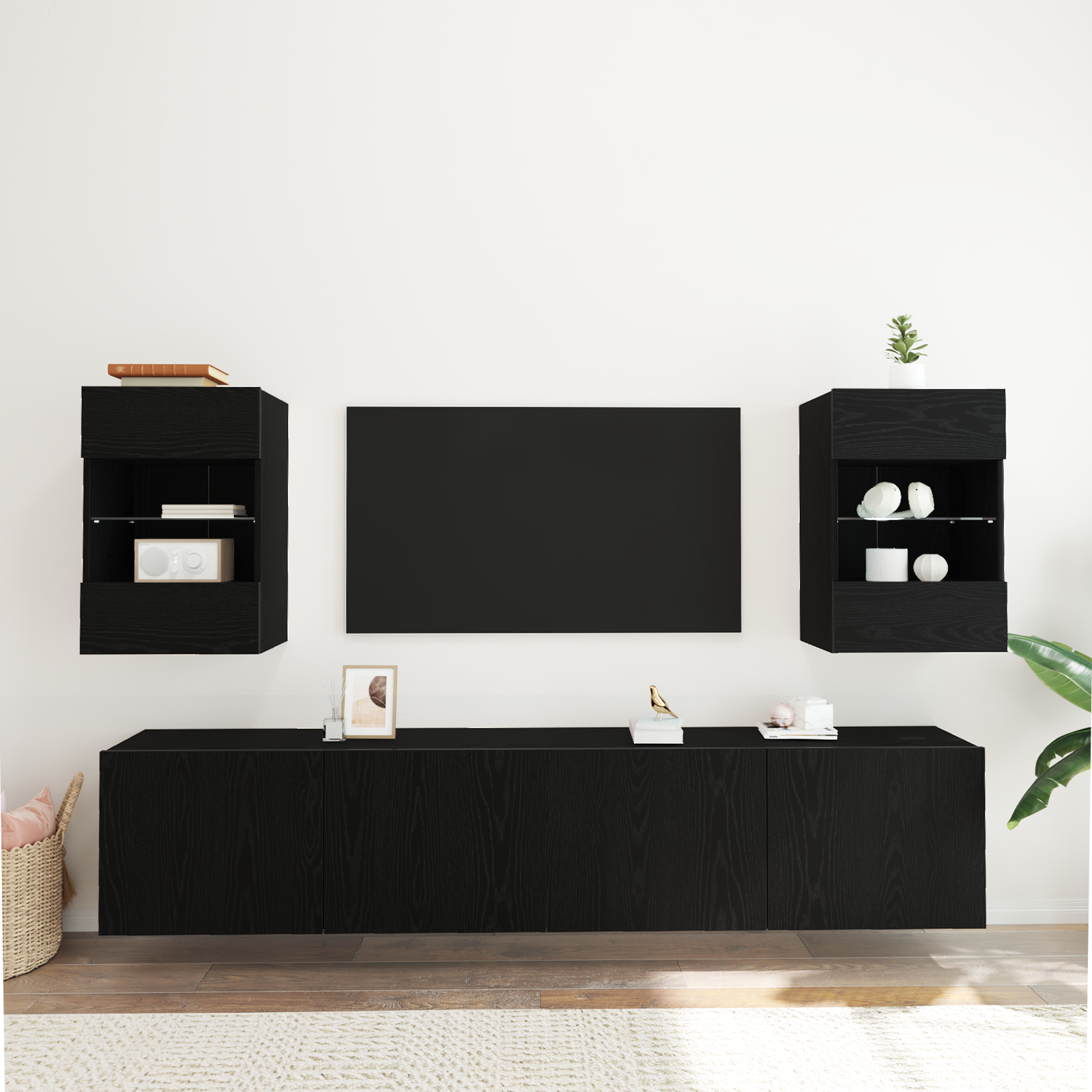 LED TV Cabinet 2 pcs Black Oak 40x30x60,5cm cm Engineered Wood - Image 5