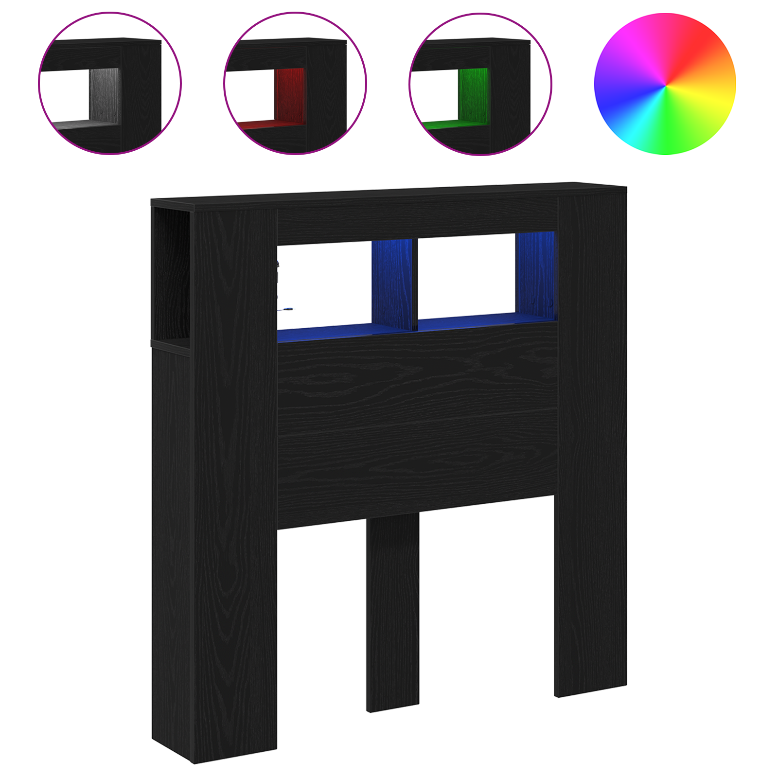 Storage Headboard with LED Lights Black Oak 100x18,5x103,5 cm - Image 4