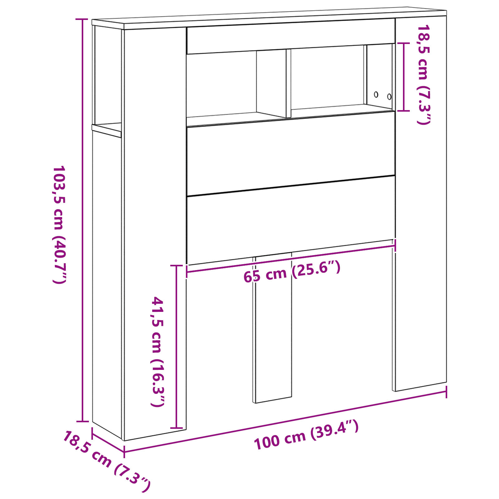 Storage Headboard with LED Lights Black Oak 100x18,5x103,5 cm - Image 11