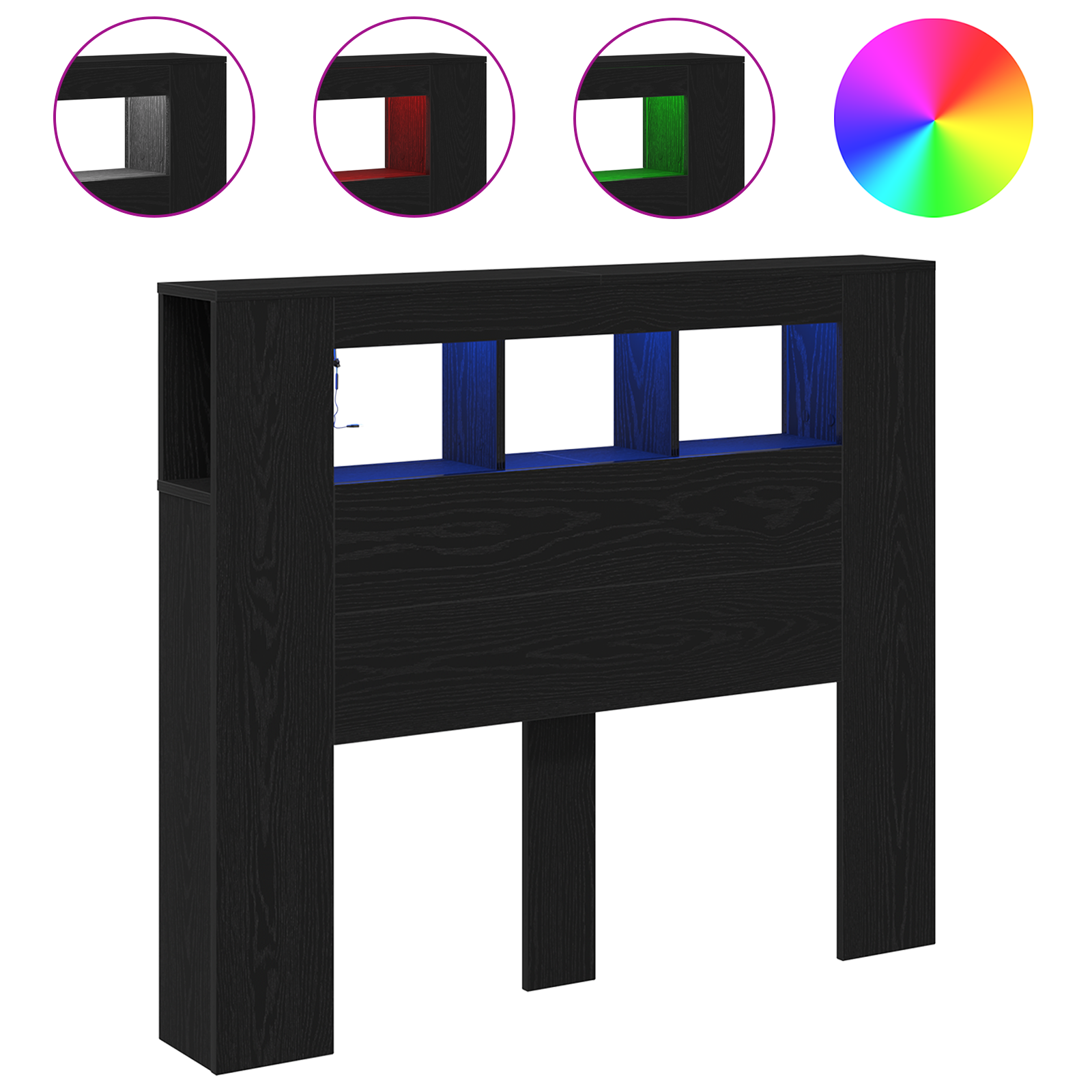 Storage Headboard with LED Lights Black Oak 120x18,5x103,5 cm - Image 4