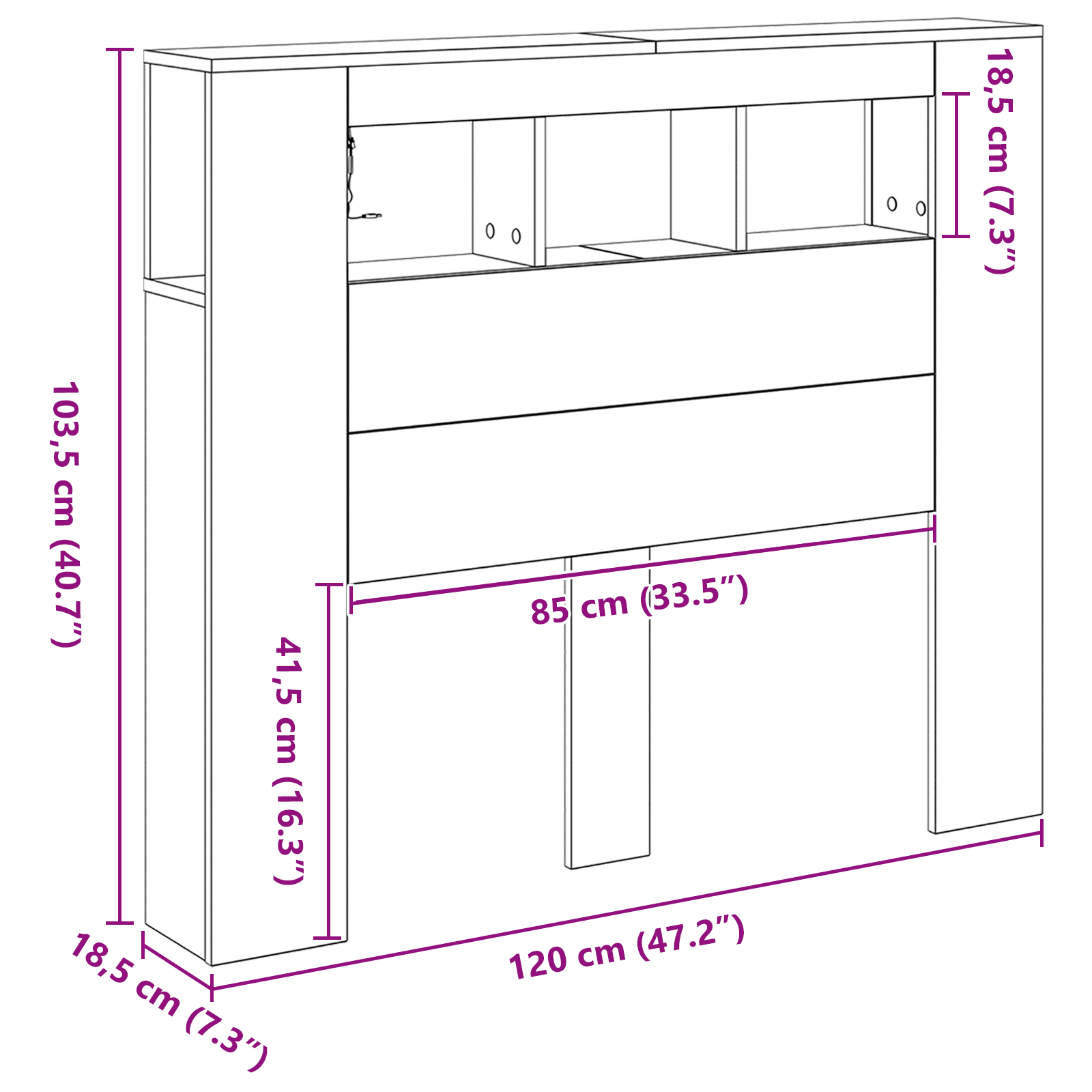Storage Headboard with LED Lights Black Oak 120x18,5x103,5 cm - Image 11