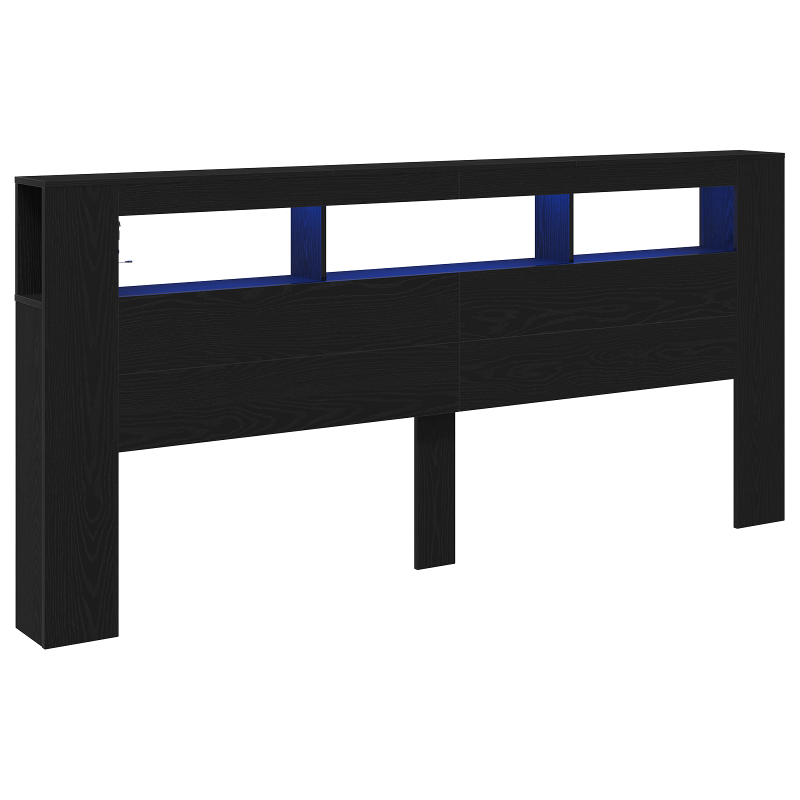 Storage Headboard with LED Lights Black Oak 220x18,5x103,5 cm - Image 3