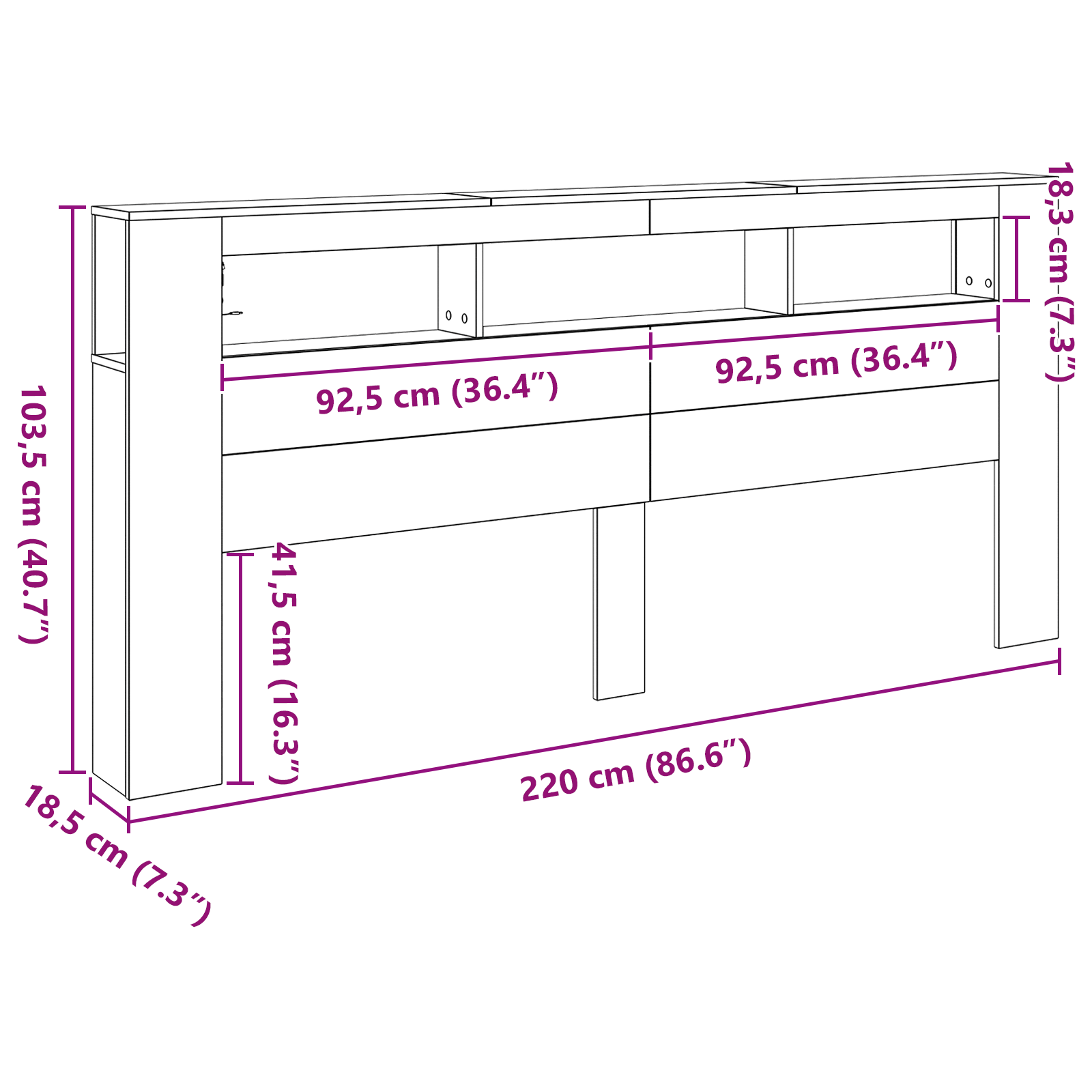 Storage Headboard with LED Lights Black Oak 220x18,5x103,5 cm - Image 11