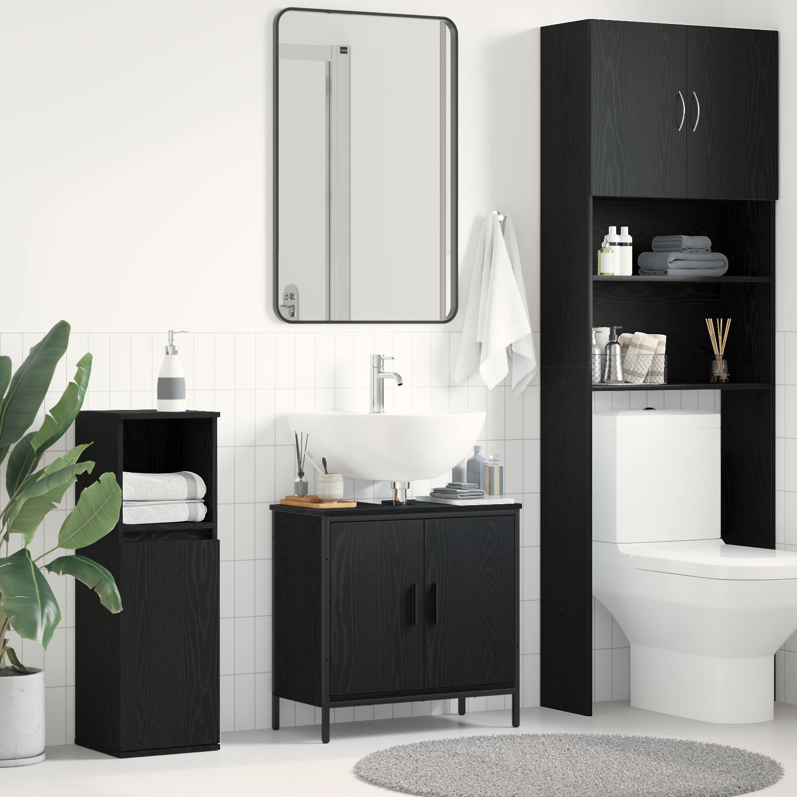 Bathroom Sink Cabinet Black Oak 60x30x60 cm Engineered Wood