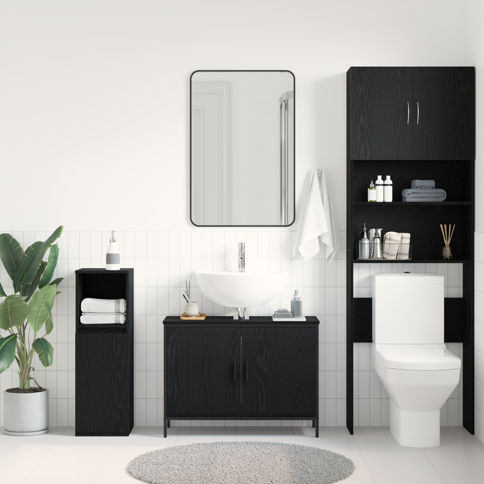 Bathroom Sink Cabinet Black Oak 80x30x60 cm Engineered Wood - Image 4