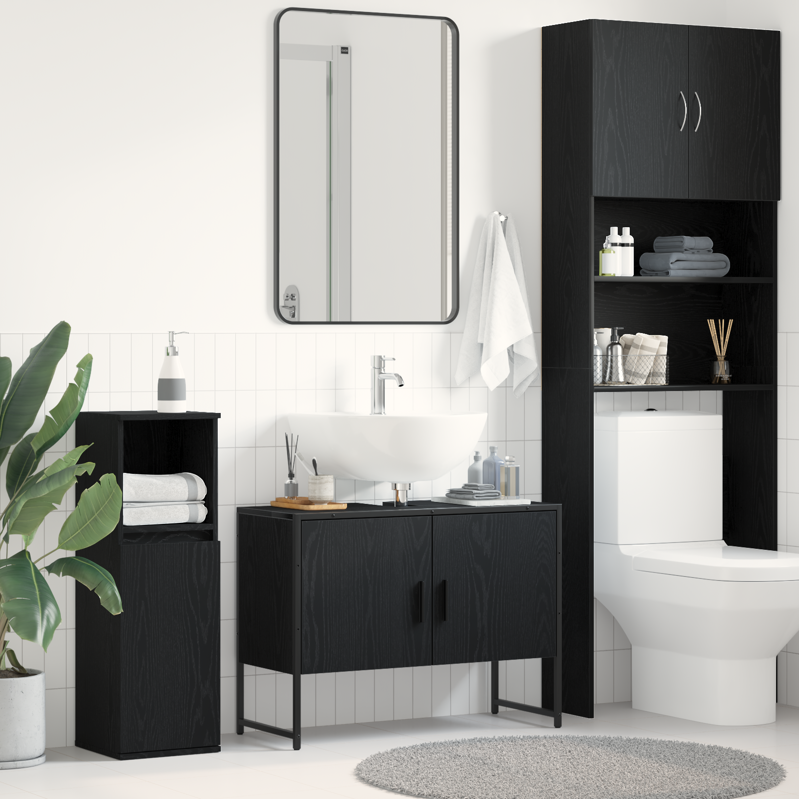 Bathroom Sink Cabinet Black Oak 80x33x60 cm Engineered Wood