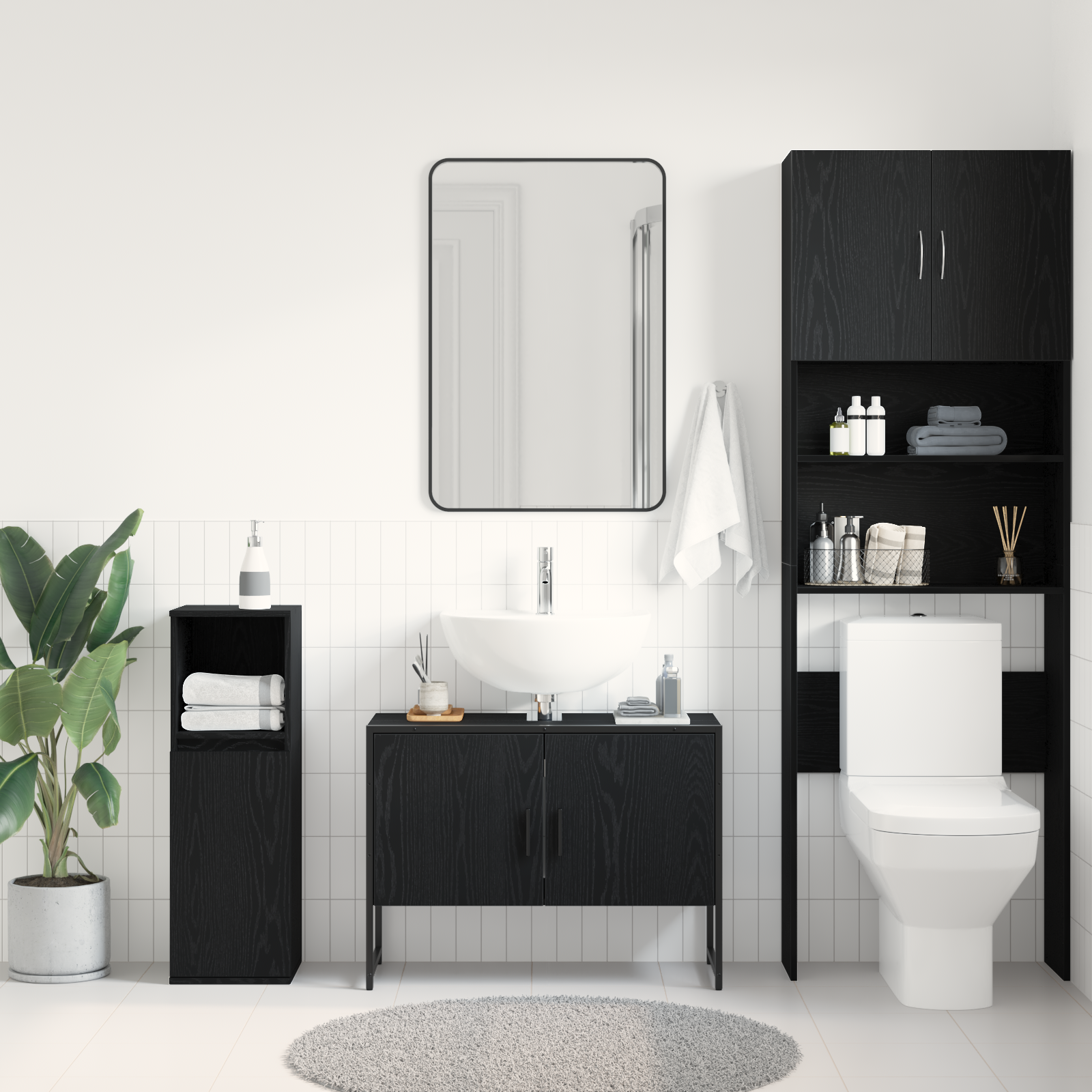 Bathroom Sink Cabinet Black Oak 80x33x60 cm Engineered Wood - Image 4