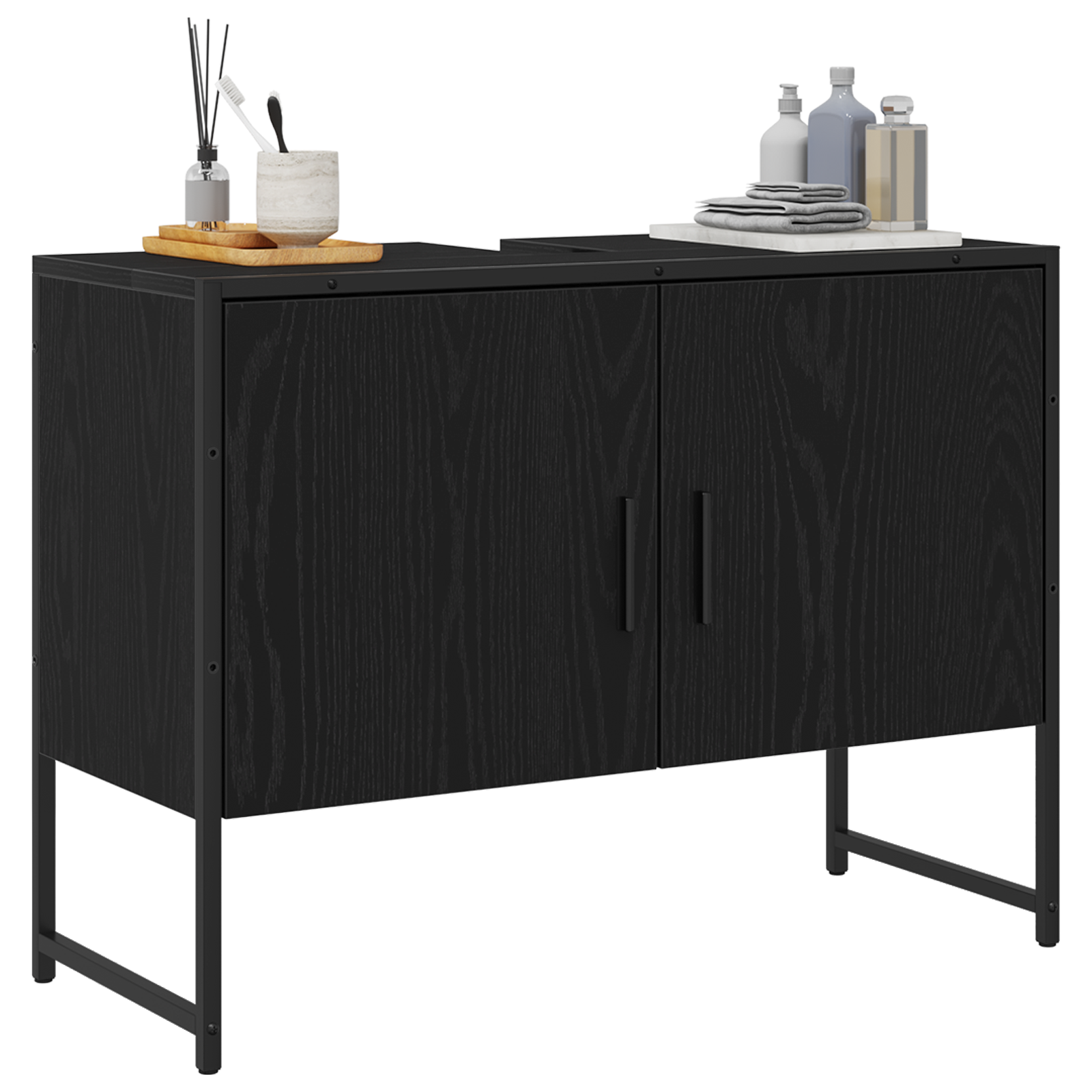 Bathroom Sink Cabinet Black Oak 80x33x60 cm Engineered Wood - Image 3