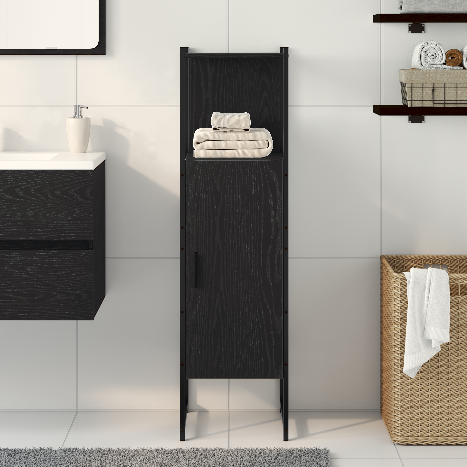 Bathroom Cabinet Black Oak 33x33x120,5 cm Engineered Wood - Image 4