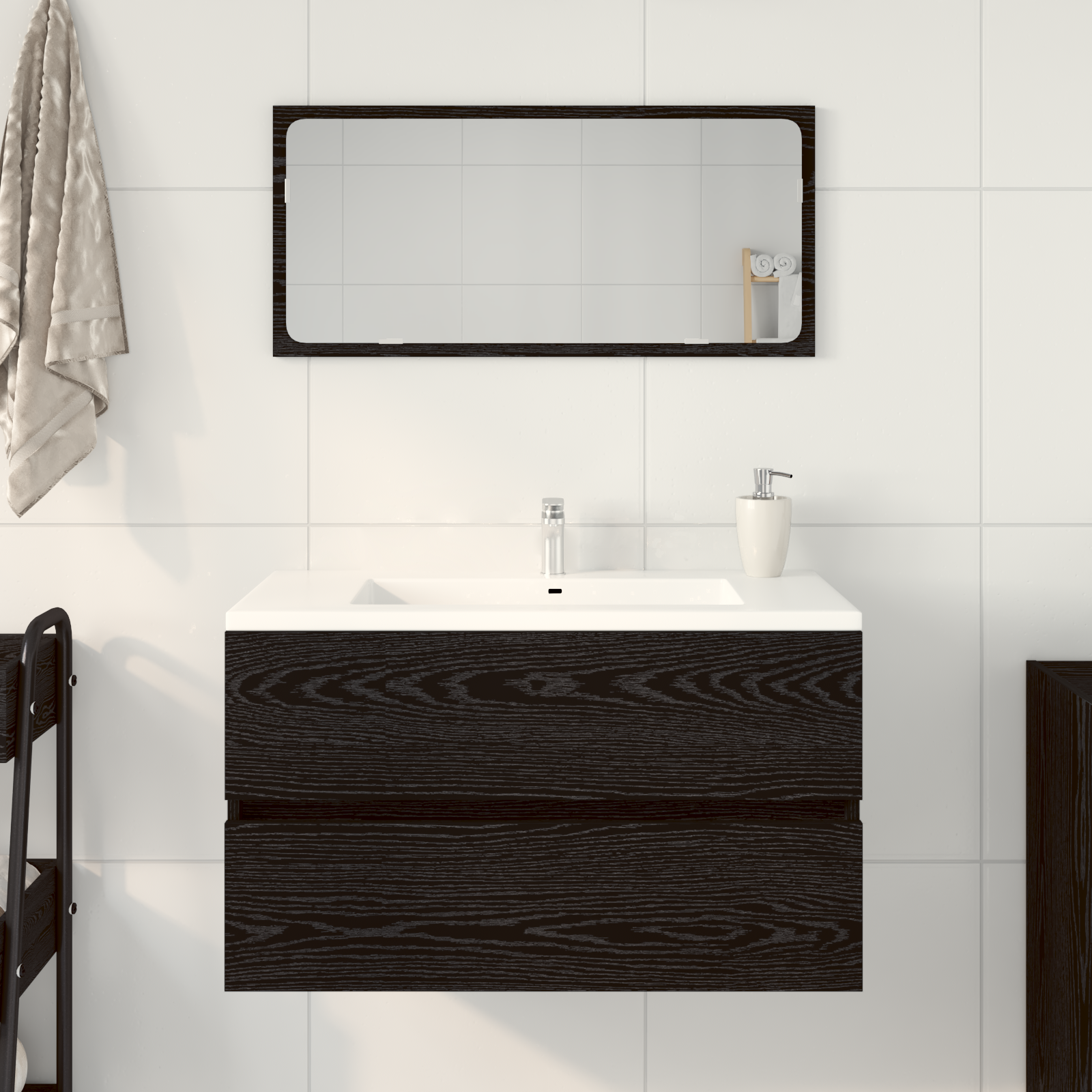 2 Piece Bathroom Furniture Set Black Oak Engineered Wood - Image 4