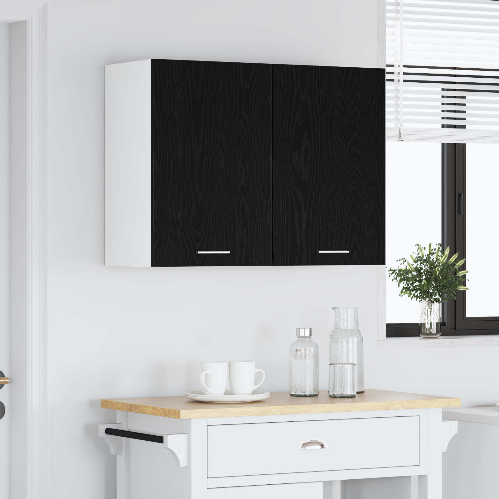 Black Oak Hanging Cabinet - 80x31x60 cm - Made of Engineered Wood - Image 4