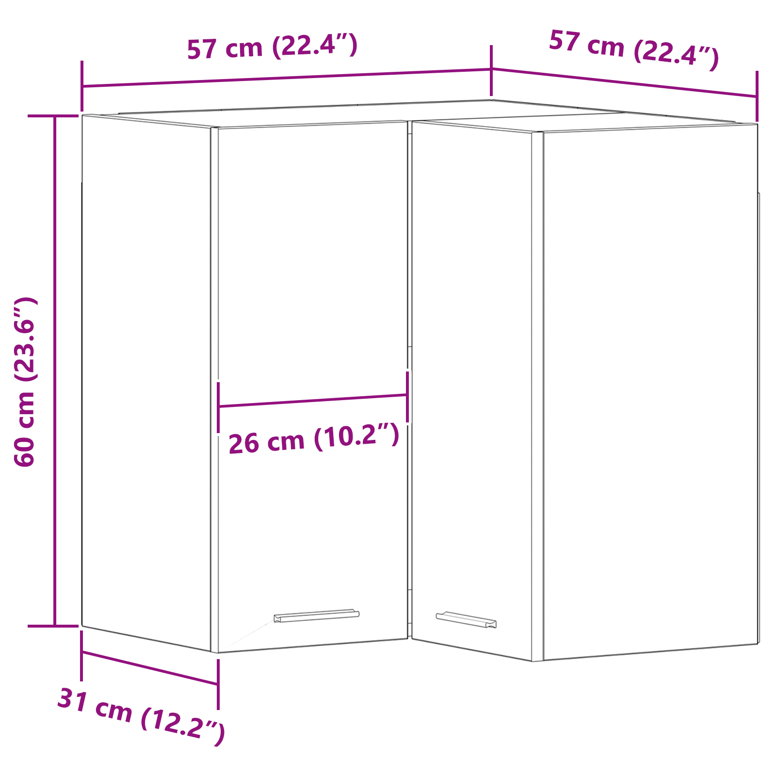 Hanging Corner Cabinet - Black Oak - 57x57x60 cm - Made from Engineered Wood - Image 10