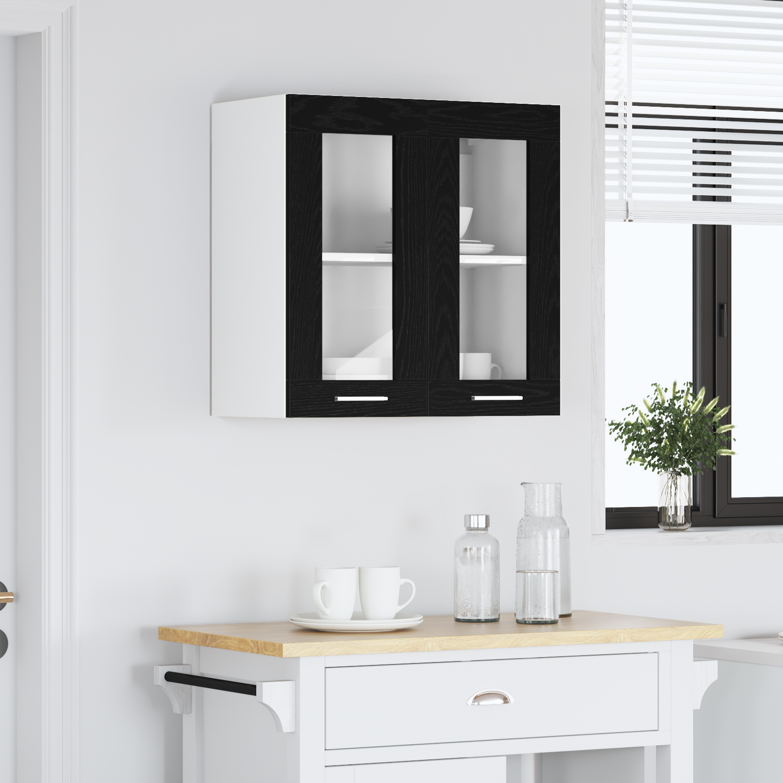 Hanging Glass Cabinet in Black Oak - 60x31x60 cm, Made from Engineered Wood - Image 4
