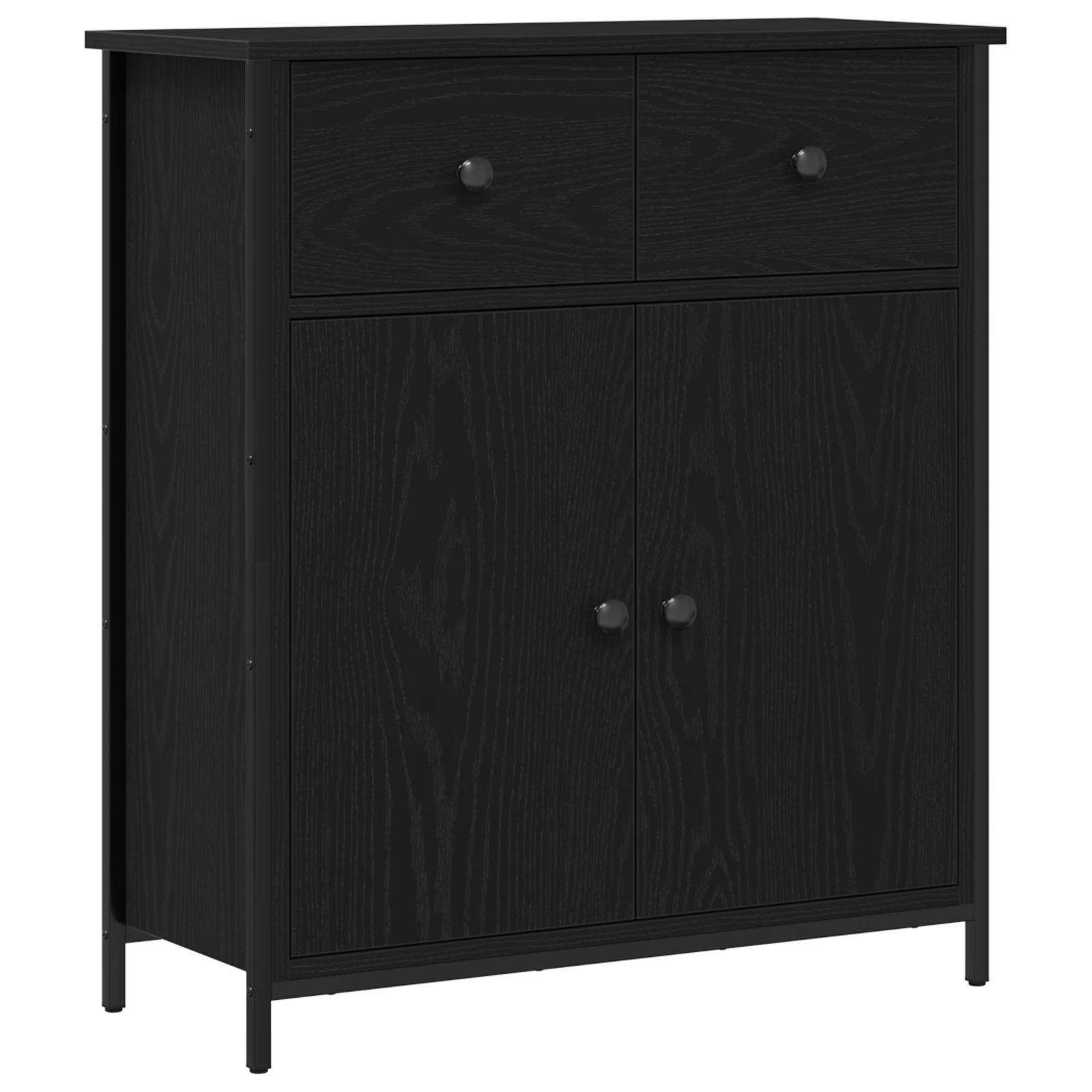 Sideboard Black Oak 70x30x80 cm Engineered Wood and Steel - Image 2