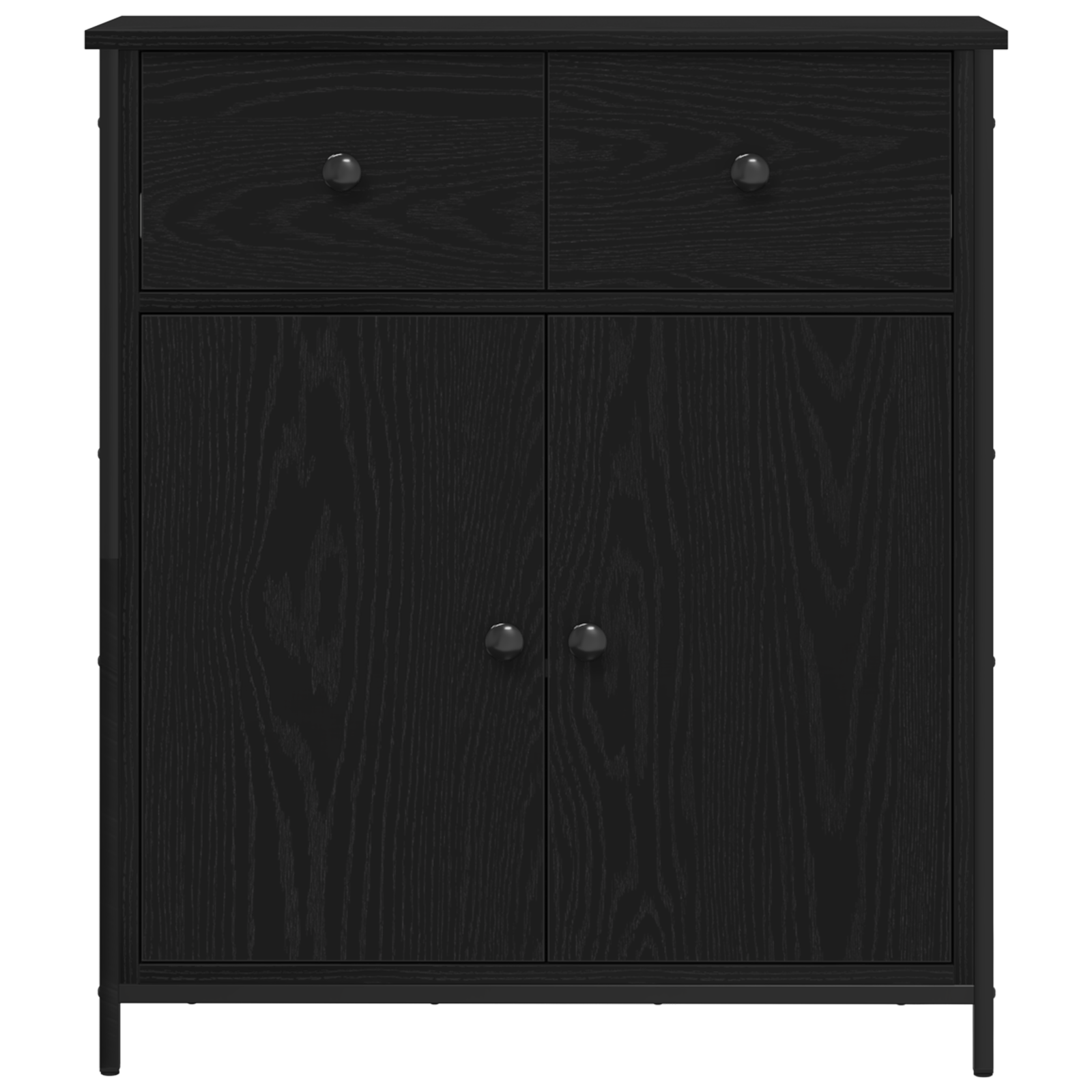 Sideboard Black Oak 70x30x80 cm Engineered Wood and Steel - Image 6