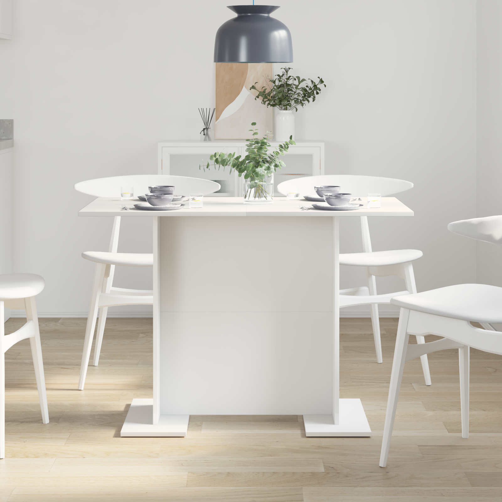 Dining Table White 110x60x75 cm Engineered Wood - Image 4