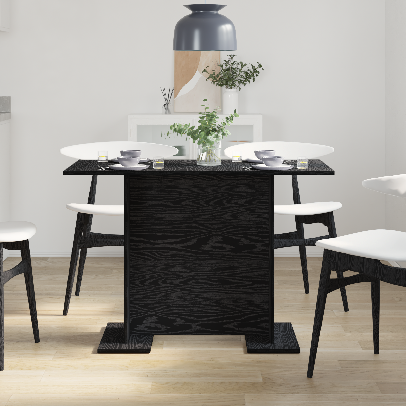 Dining Table Black Oak 110x60x75 cm Engineered Wood - Image 4