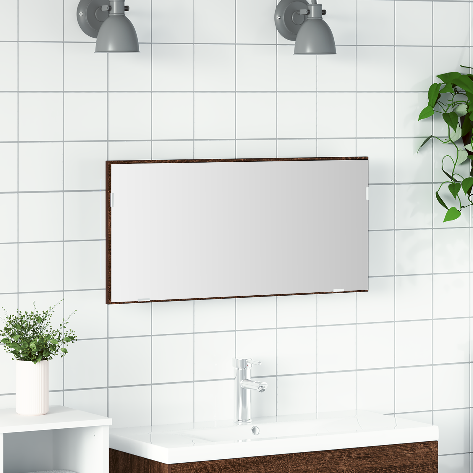 Bathroom Mirror Cabinet with LED Light Brown Oak 80x37 cm