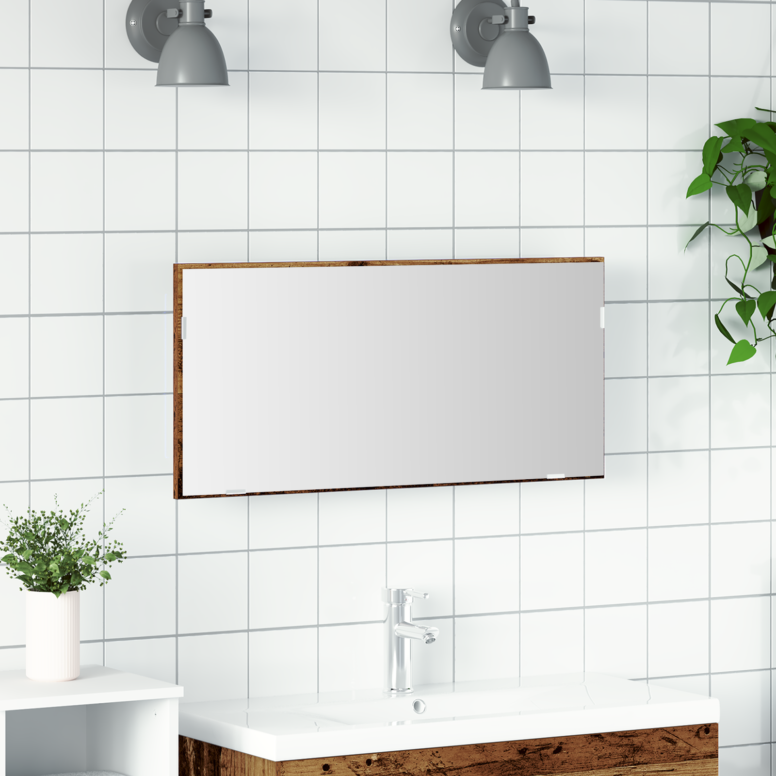 Bathroom Mirror Cabinet with LED Light Old Wood 80x37 cm