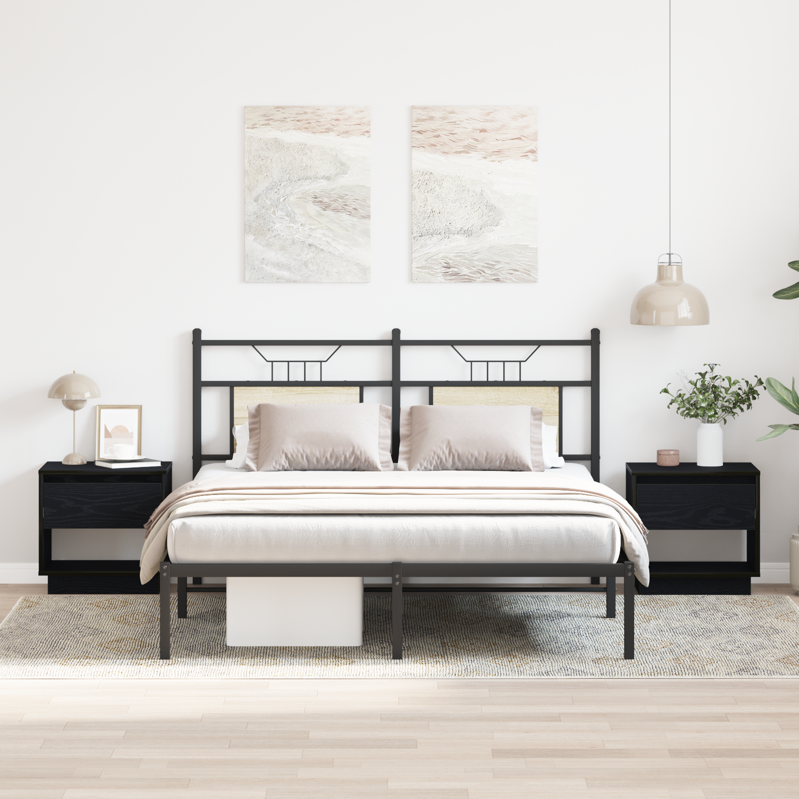 Bedside Cabinet 2 pcs Black Oak 45x34x49 cm Engineered Wood