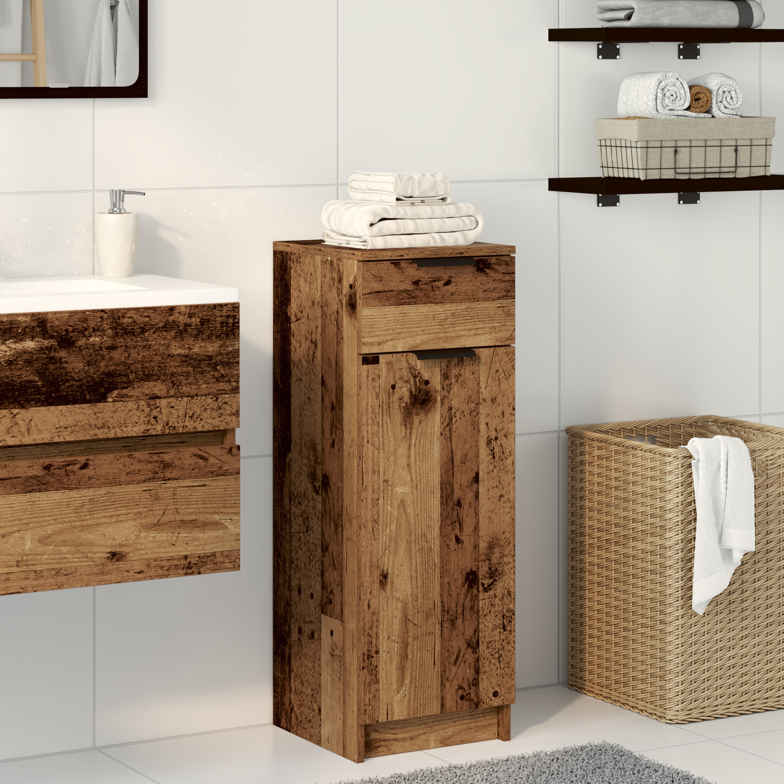 Bathroom Cabinet Old Wood 32x34x90 cm Engineered Wood