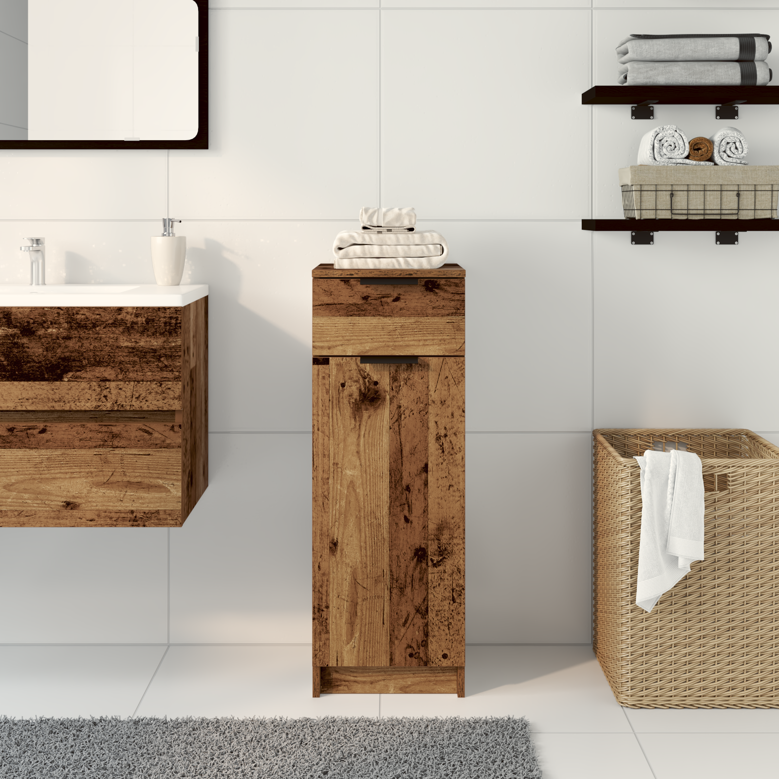 Bathroom Cabinet Old Wood 32x34x90 cm Engineered Wood - Image 4