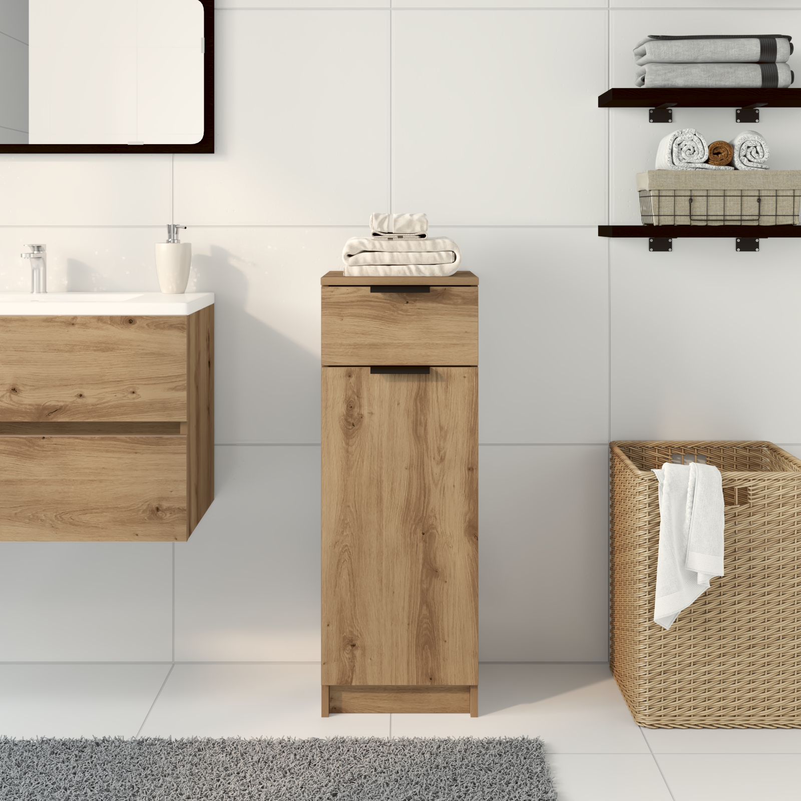Bathroom Cabinet Artisan Oak 32x34x90 cm Engineered Wood - Image 4