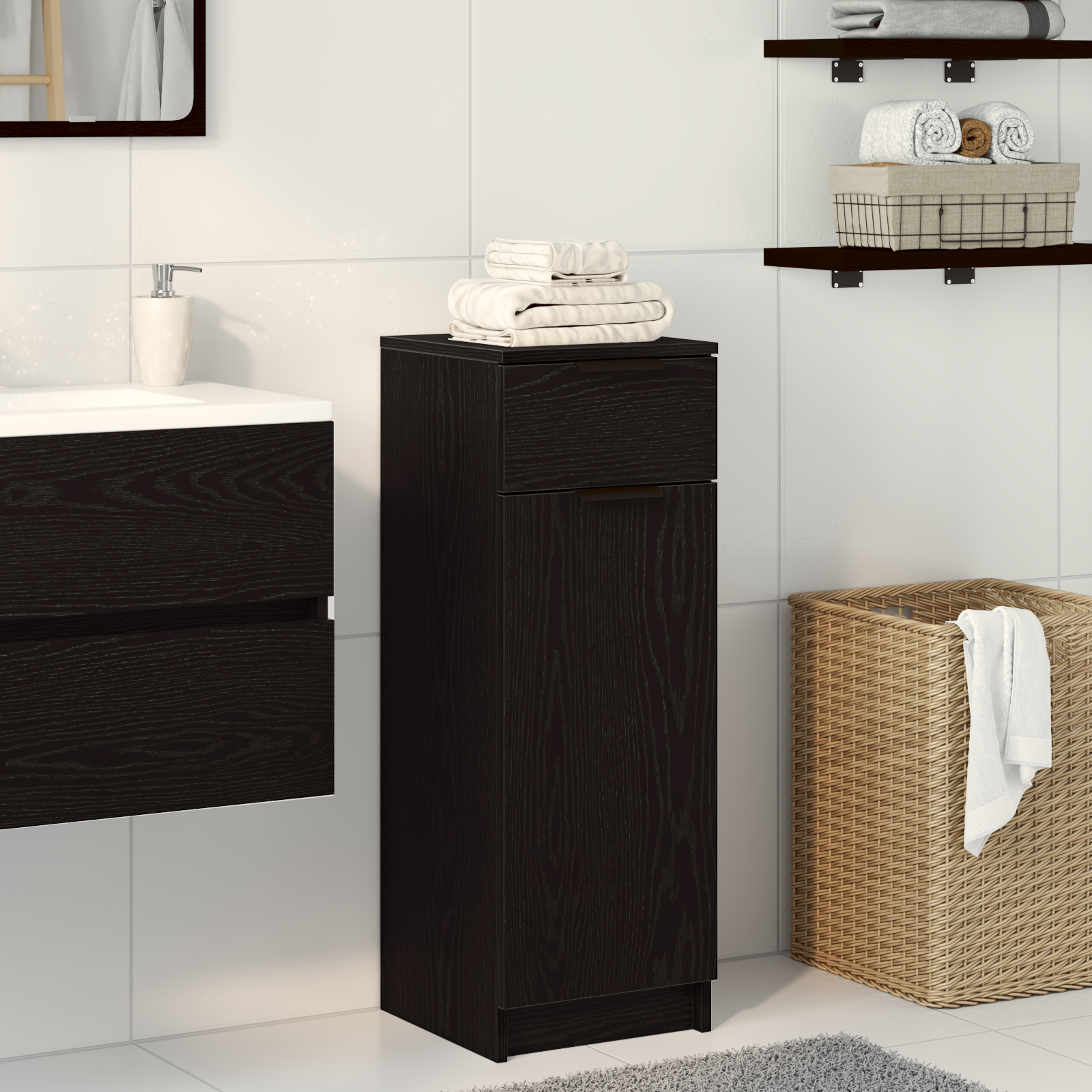 Bathroom Cabinet Black Oak 32x34x90 cm Engineered Wood