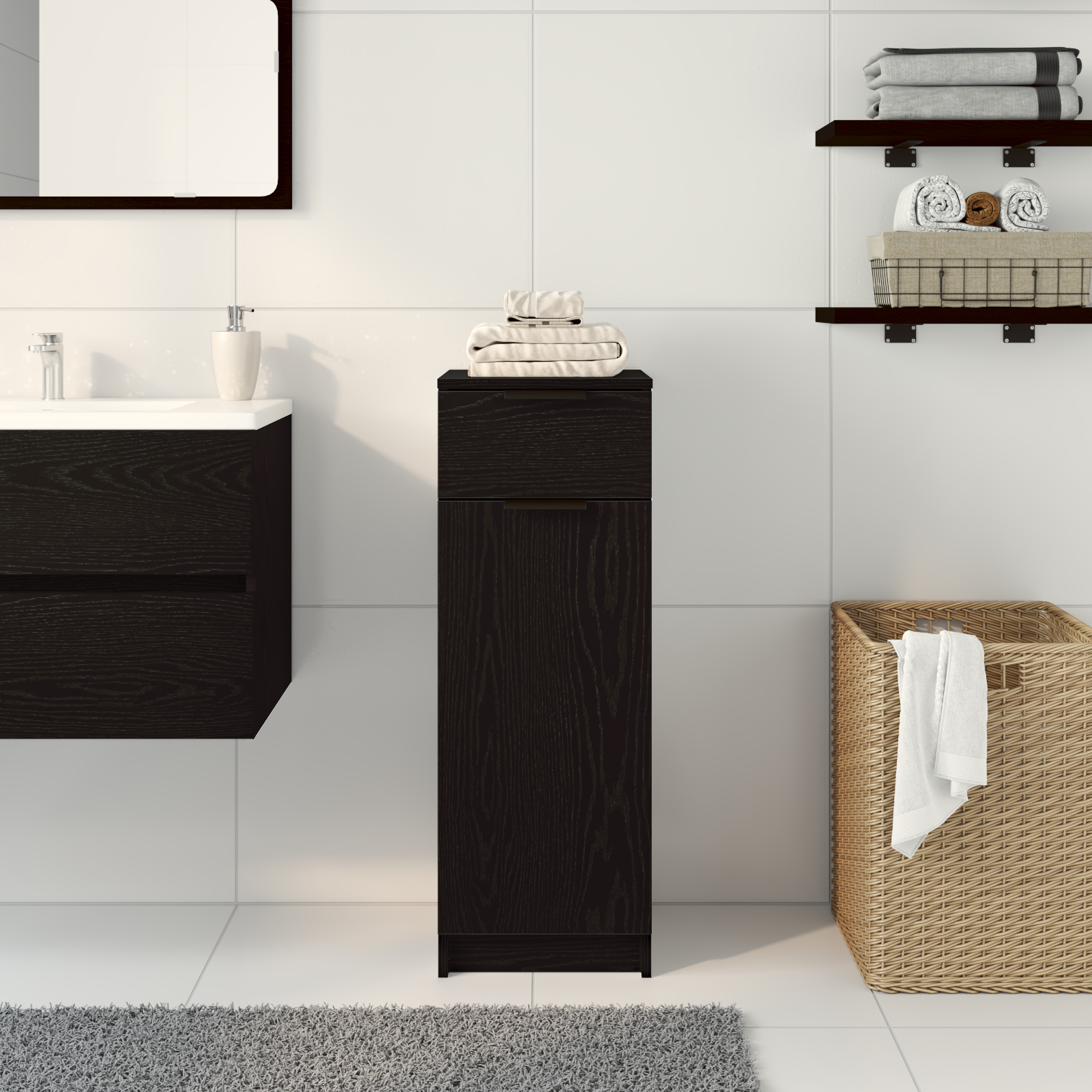 Bathroom Cabinet Black Oak 32x34x90 cm Engineered Wood - Image 4
